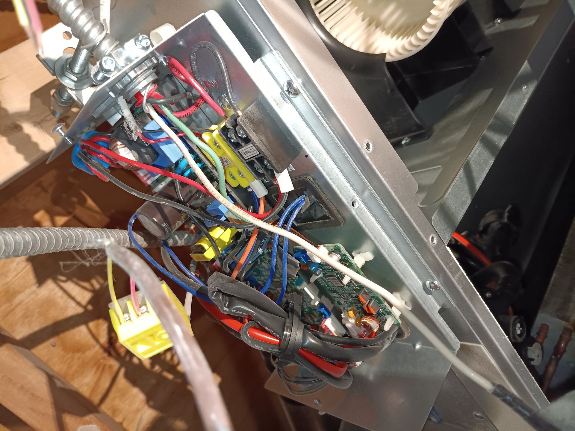 A bunch of wires are coming out of a box