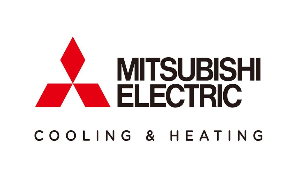 The logo for mitsubishi electric cooling and heating is on a white background.