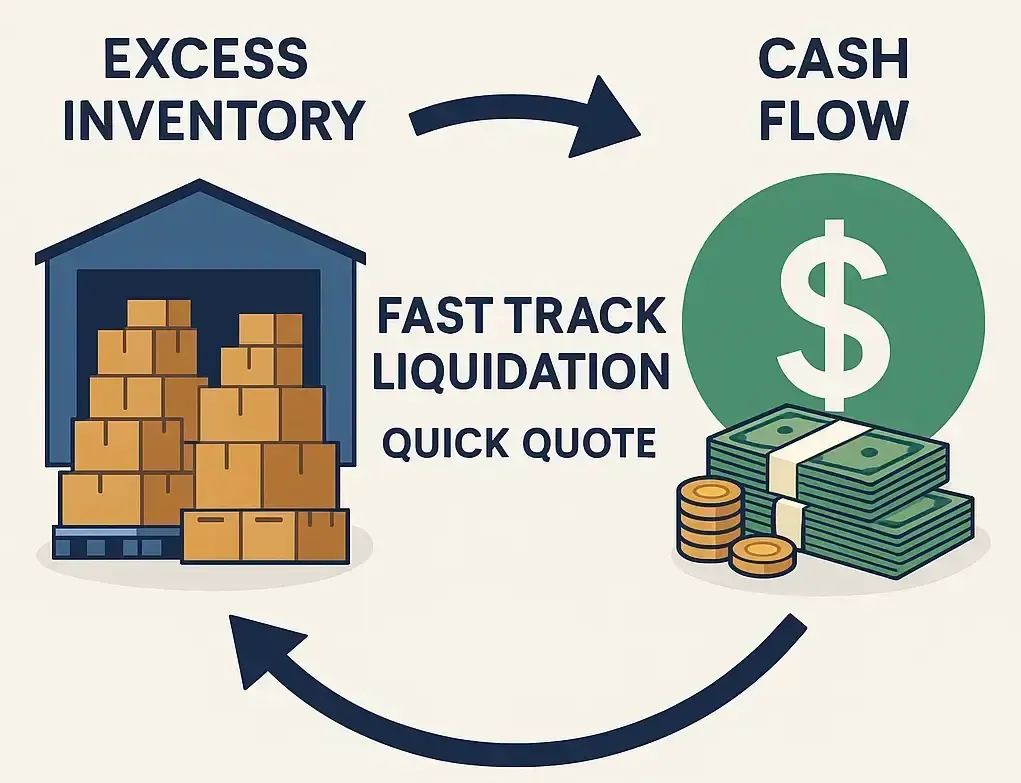 Illustration showing how Fast Track Liquidation turns excess inventory into business cash flow.