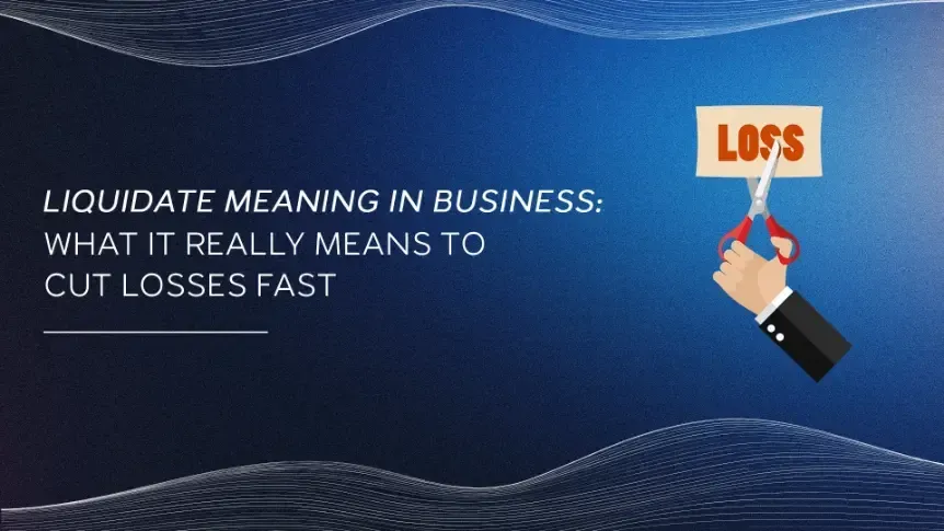 Banner showing scissors cutting a “LOSS” sign next to text about liquidation in business.