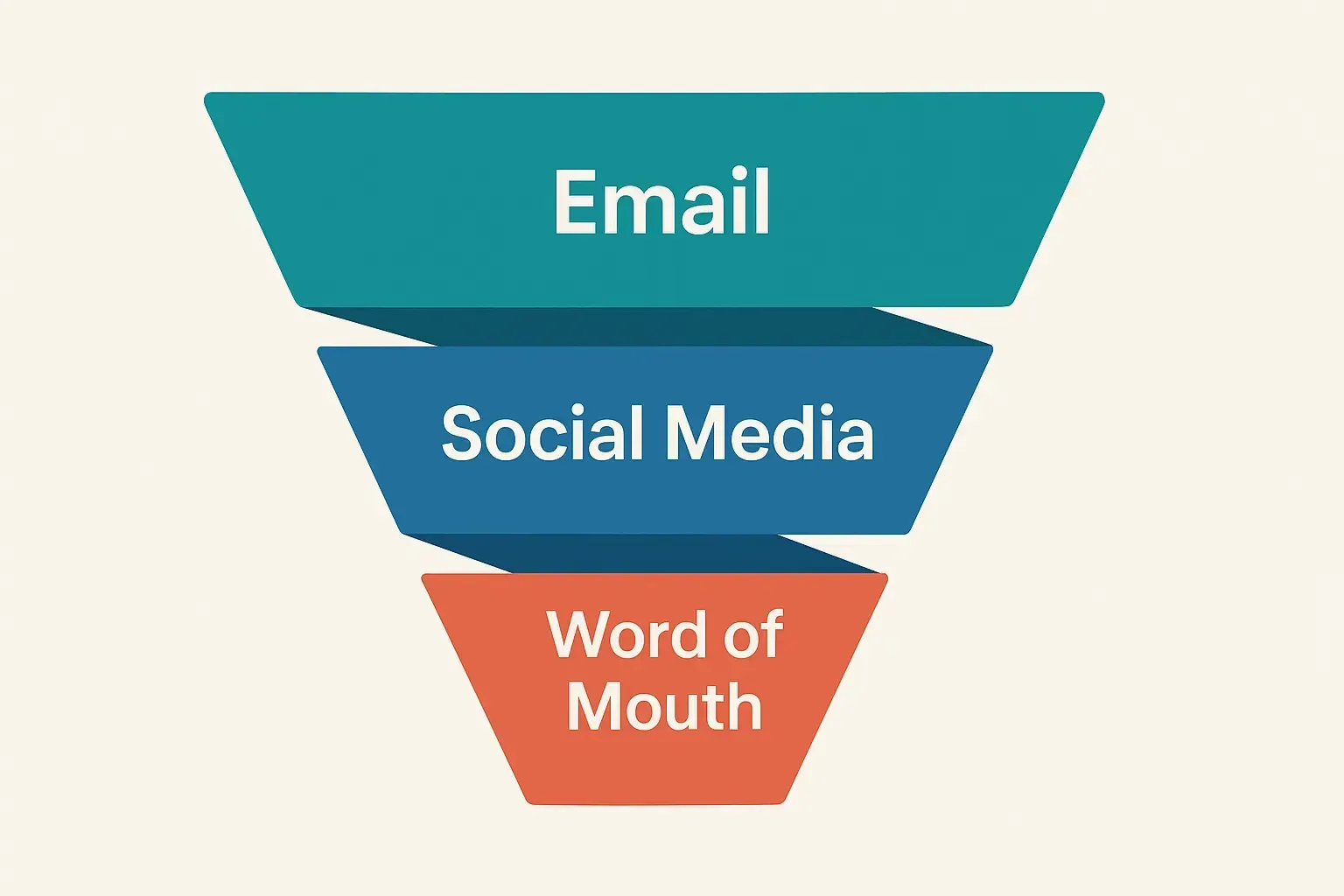 Inverted funnel showing communication methods: Email at the top, Social Media, and Word of Mouth.
Ask ChatGPT