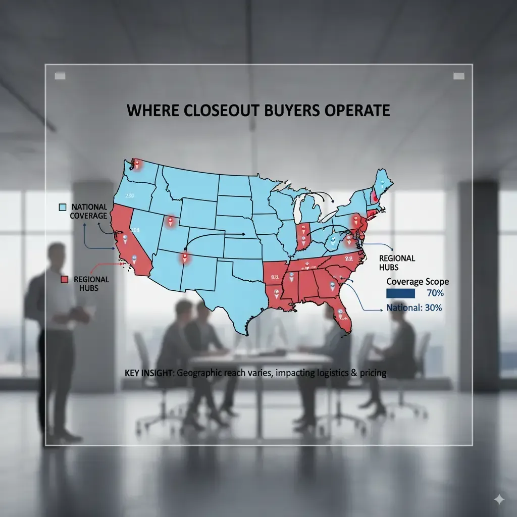 Map of the United States showing where closeout buyers operate with national coverage and regional hubs.