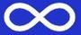 White infinity symbol on a blue background.