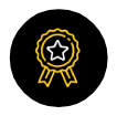 Black award badge icon with a star and ribbon outline