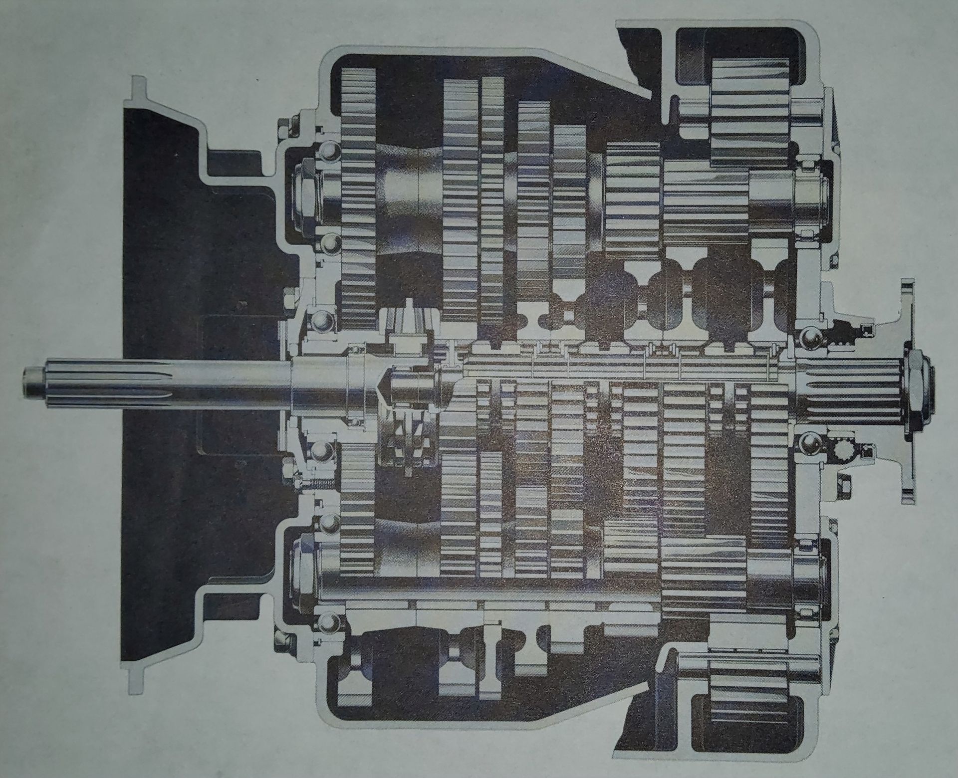A black and white drawing of a gearbox