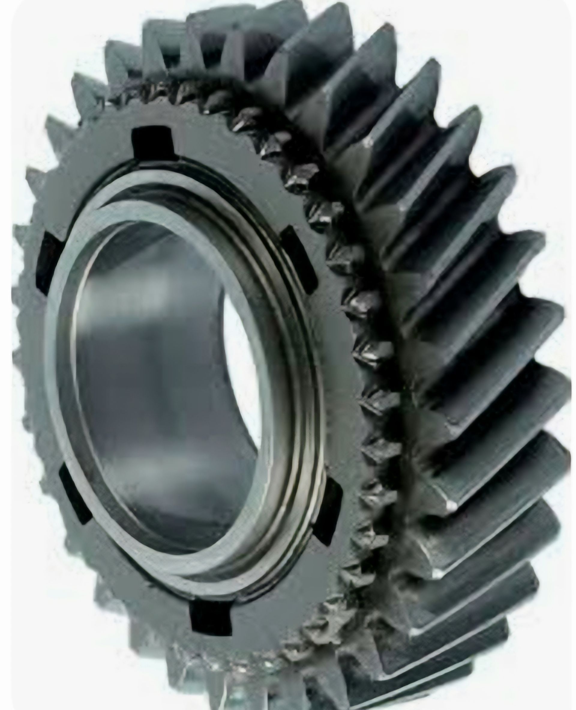 A close up of a gear on a white background.
