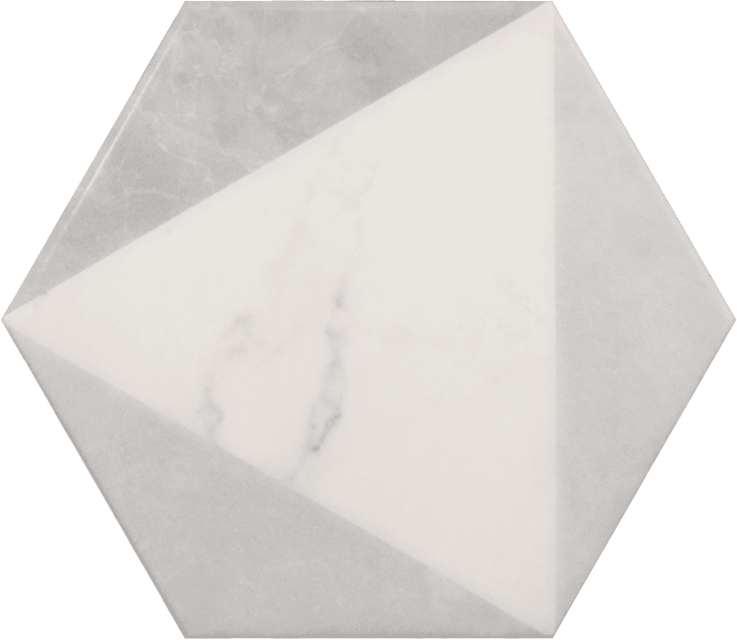 Unique hex pattern tile with marble texture and geometric peak accents