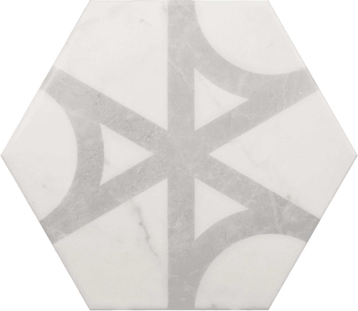 Flow-pattern hex tile in Carrara marble finish for artistic, elegant surfaces
