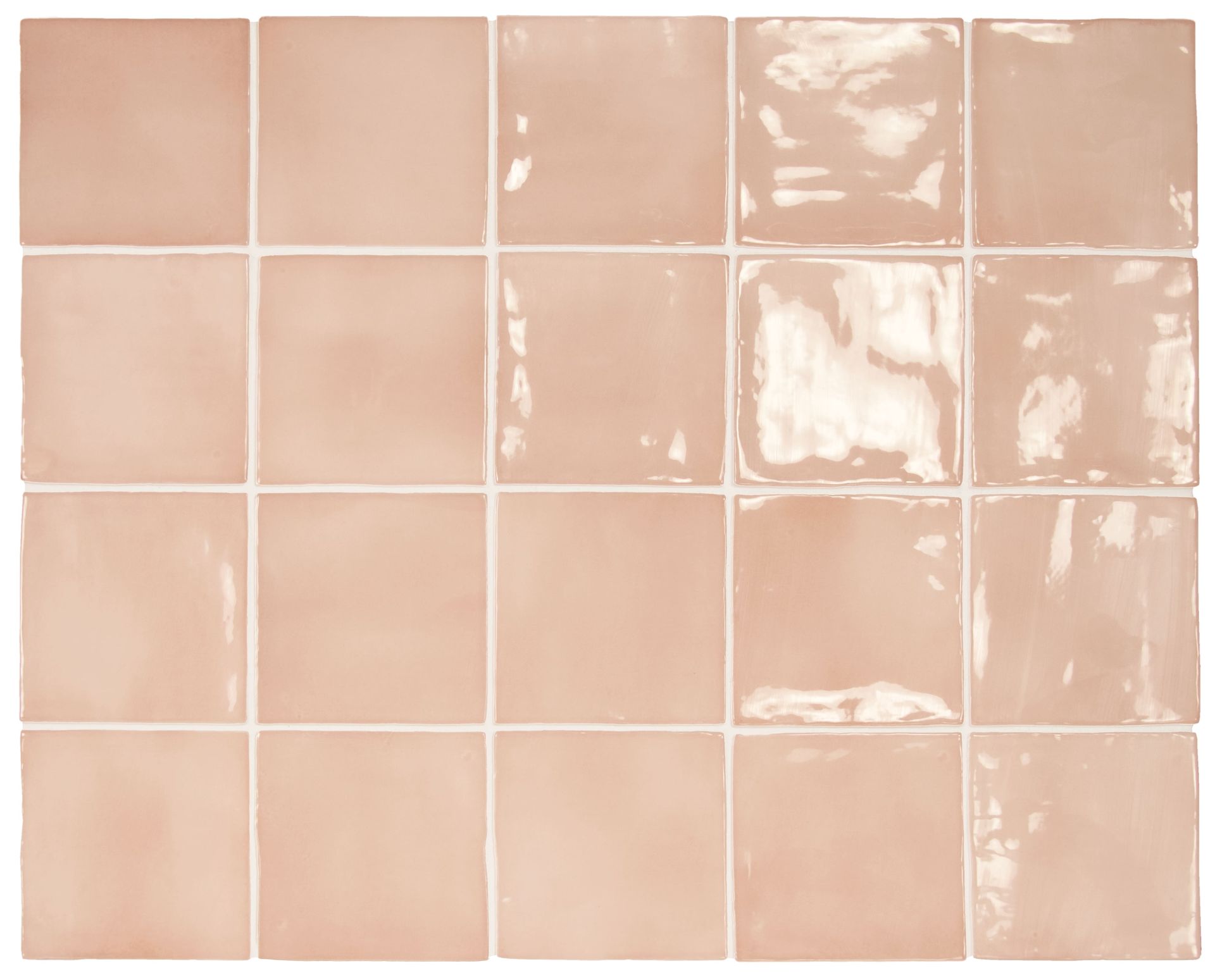 Blush pink square tiles from the Manacor line adding soft color and charm