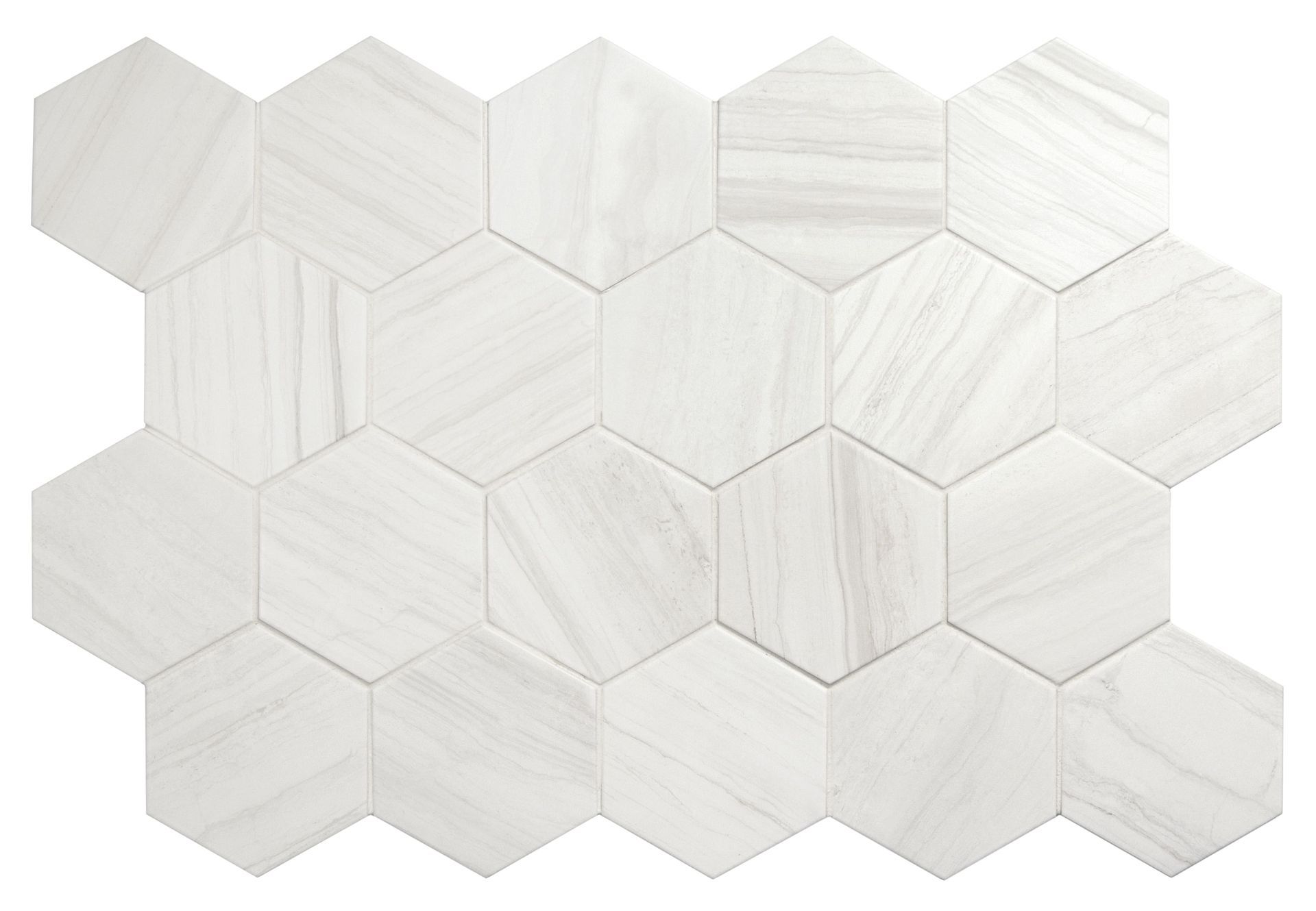 White hexagon porcelain tile from the Lithos collection, ideal for modern spaces