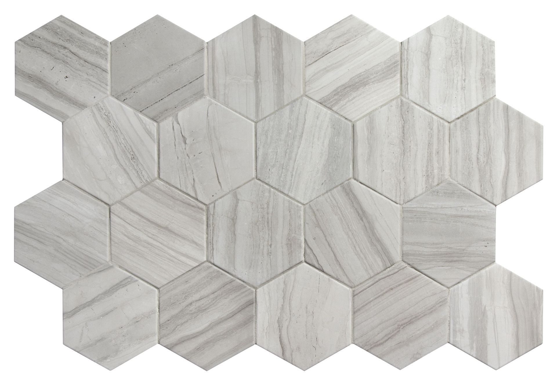 Grey Lithos hex mosaic in porcelain for minimalist and modern tile installations