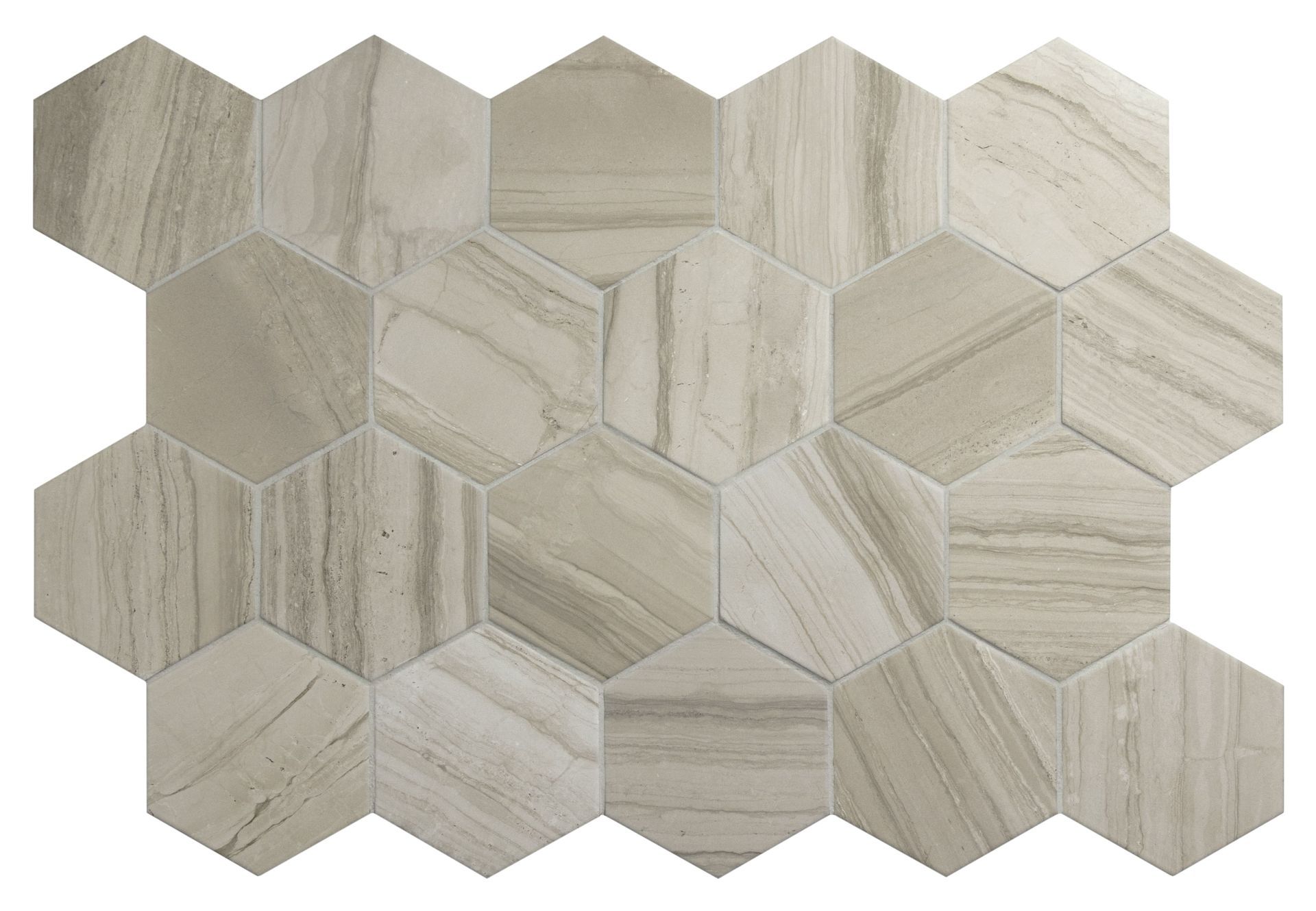 Beige Lithos porcelain hex mosaic for contemporary tile applications on floor or wall
