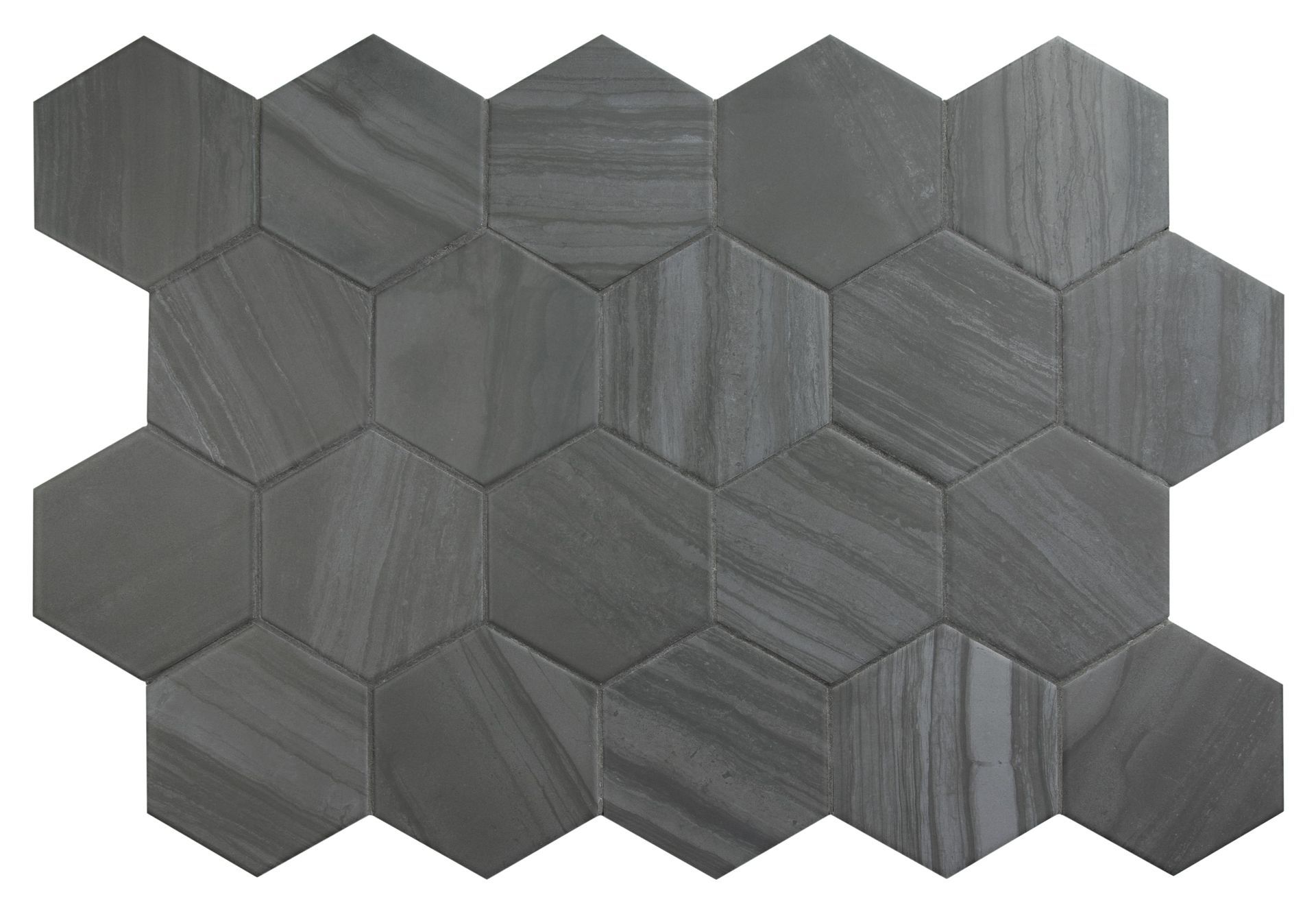Dark Lithos hex mosaic tile in porcelain for bold and elegant floor and wall styles