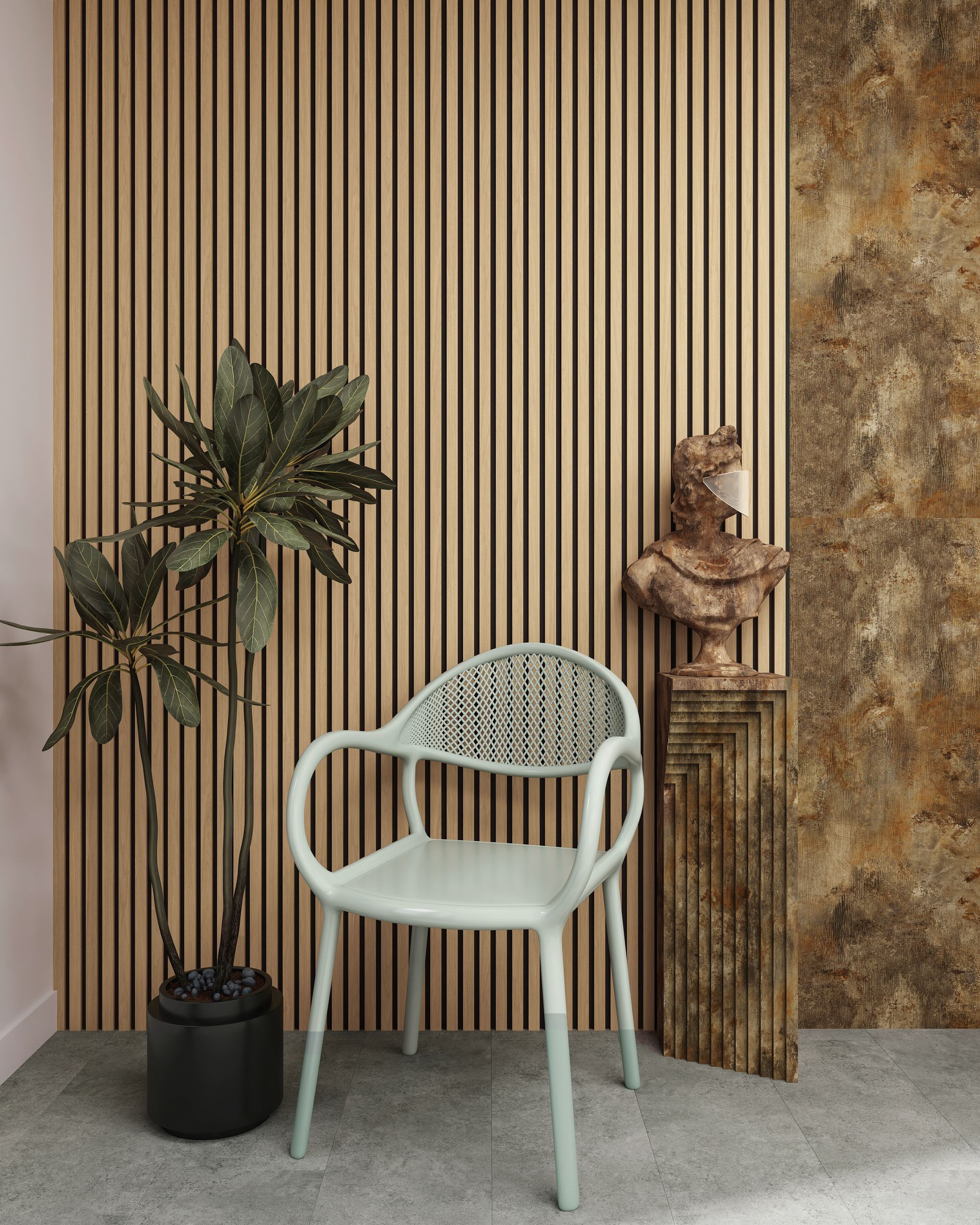 Decorative wall panels from the floor and tile depot featured on an interior accent wall.