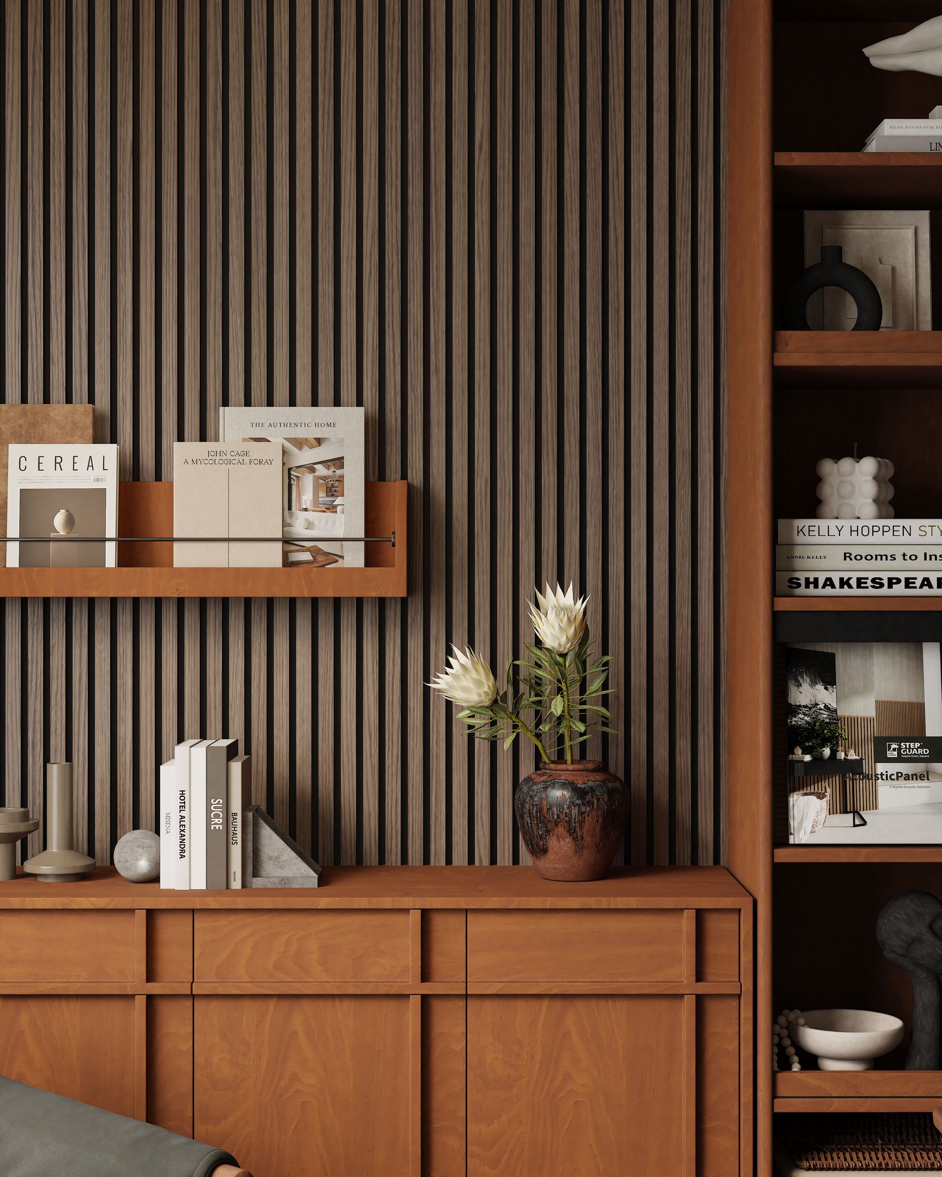 Deep Walnut acoustic panel offers bold wood tones for luxurious interiors