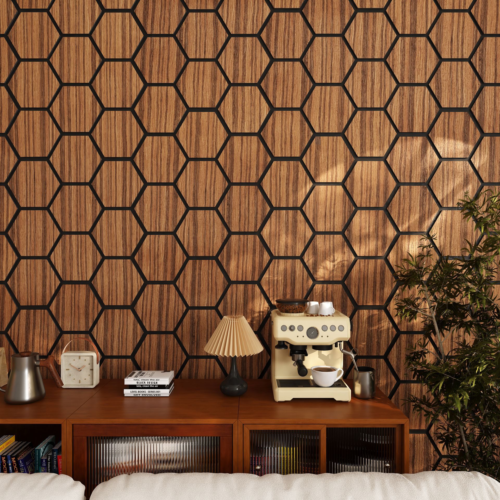 Hexagon acoustic panel in modern shape for decorative and sound-absorbing applications