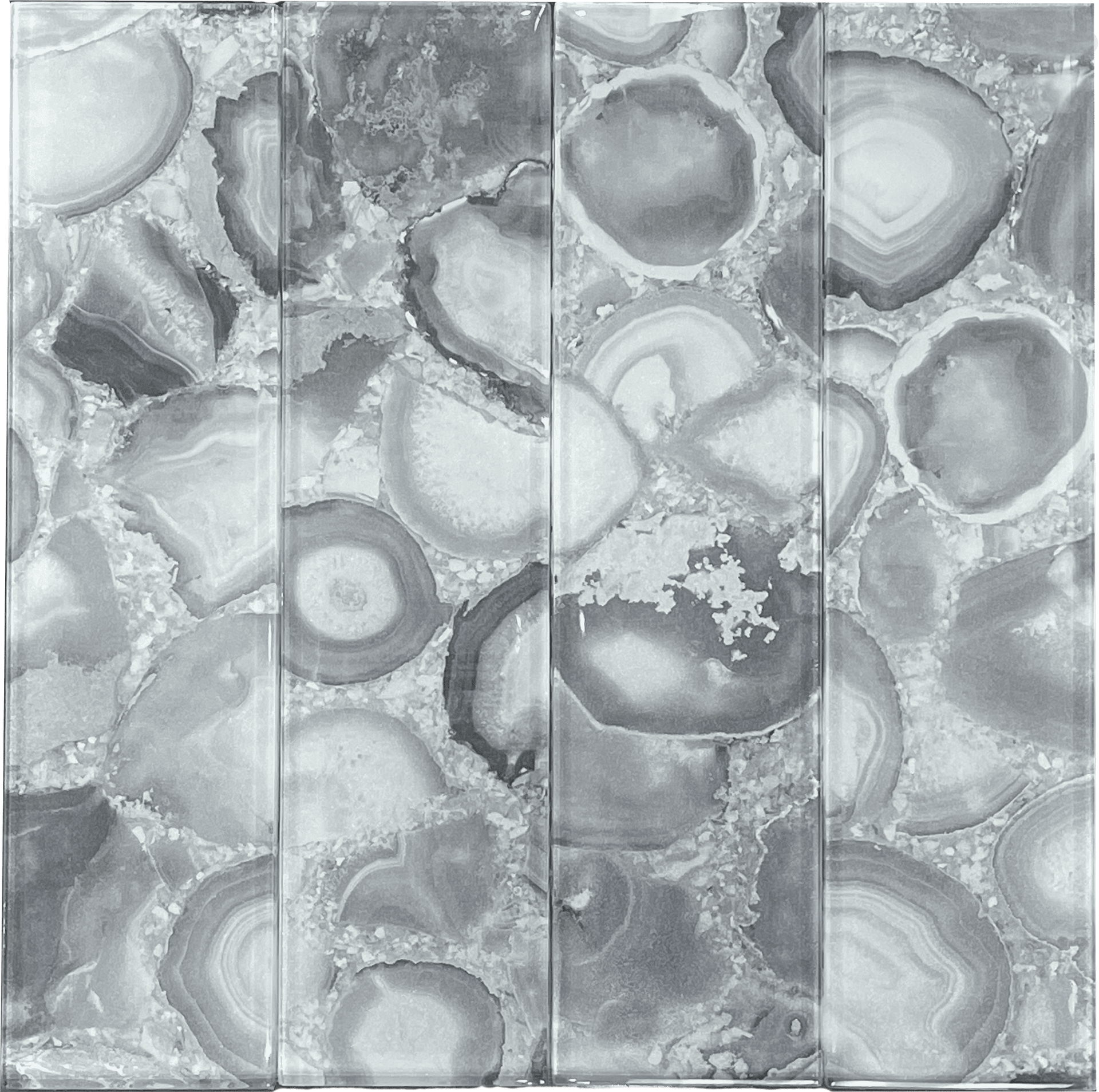 Agate Silver 3x12-inch glass mosaic tile showcasing a sleek silver hue, suitable for contemporary kitchen backsplashes.
