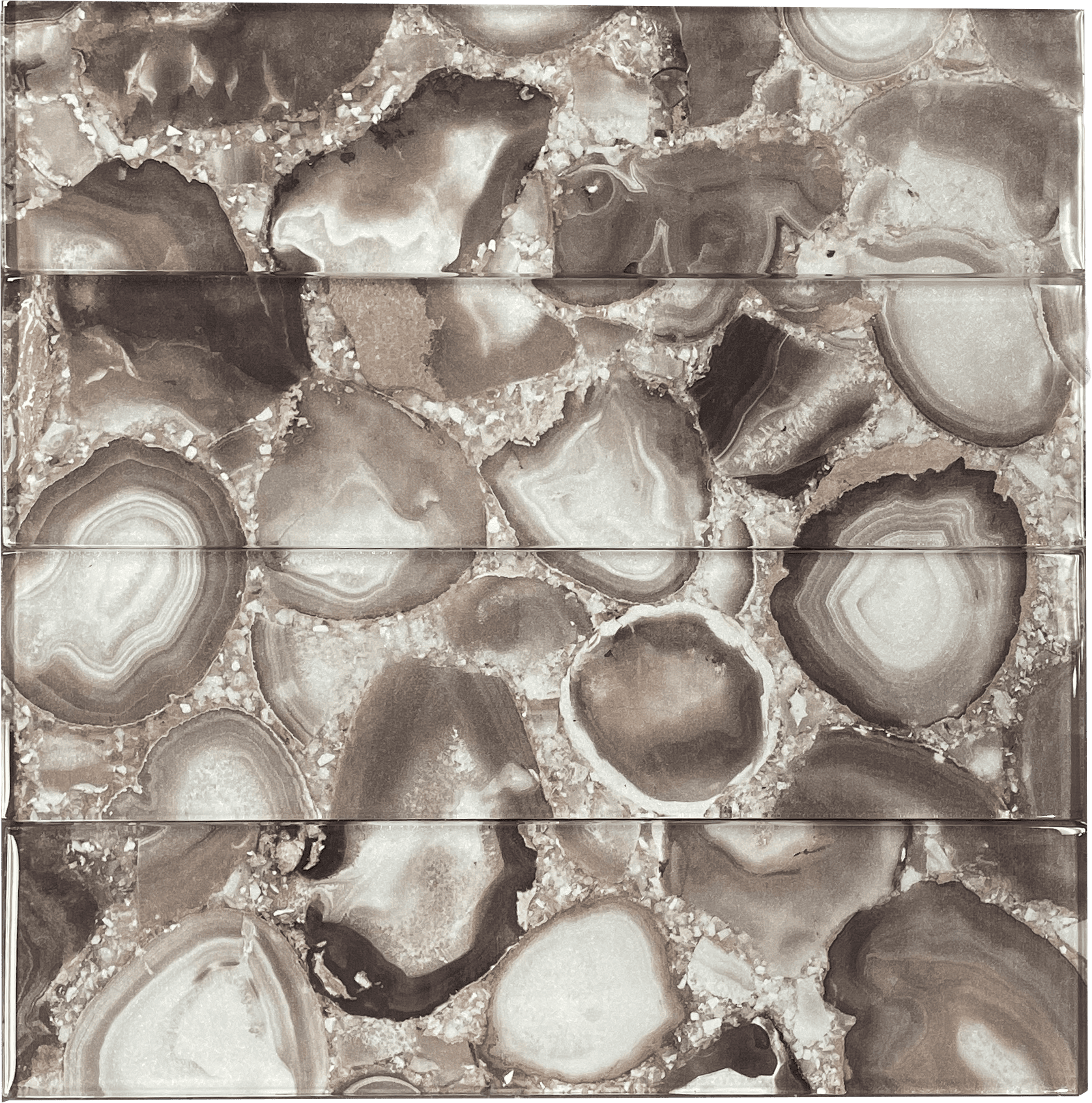 Agate Taupe 3x12-inch glass mosaic tile with a warm taupe tone, perfect for neutral-themed interiors and feature walls.