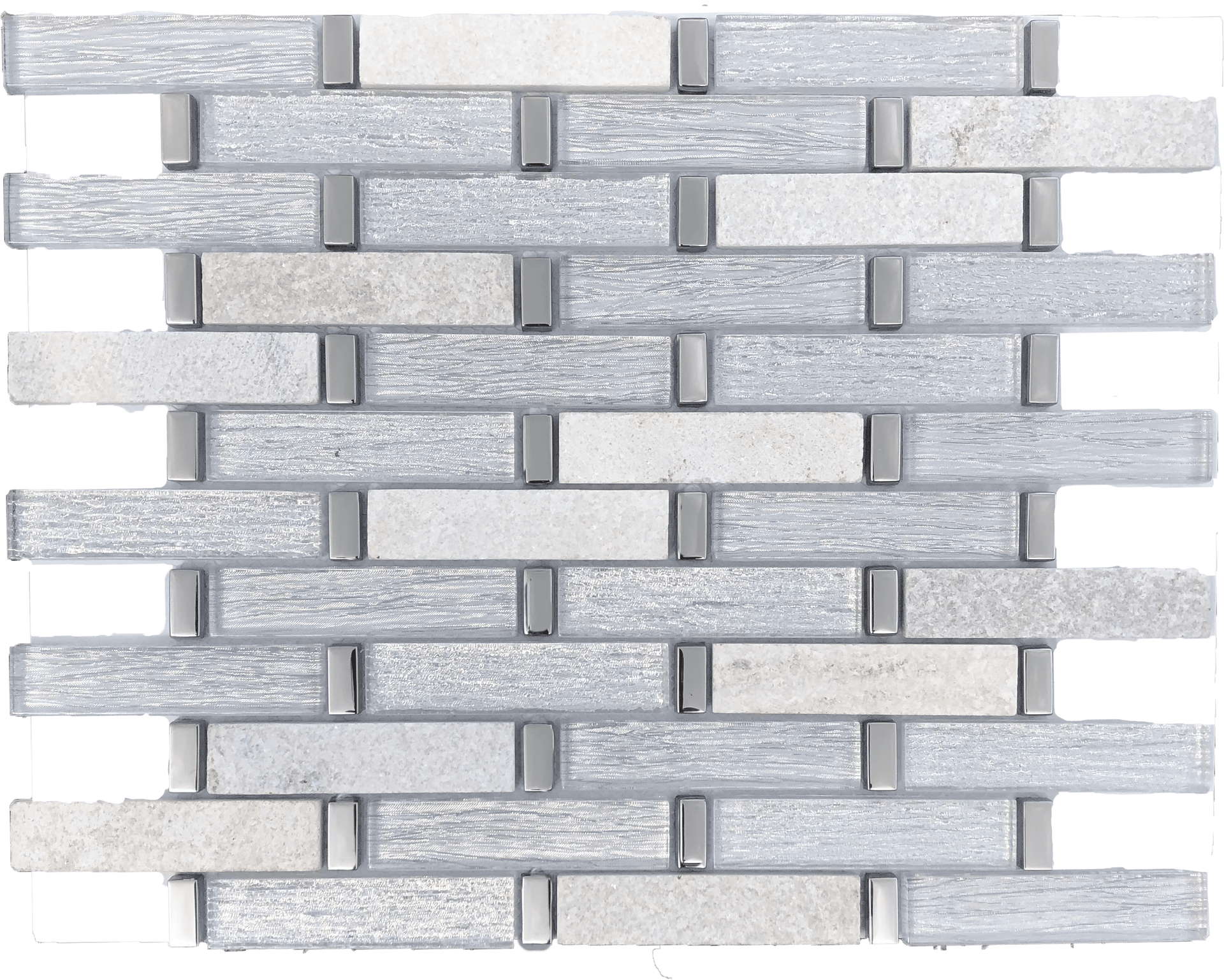 Aosta brick-patterned mosaic tile in neutral shades, perfect for contemporary bathroom walls and kitchen accents.