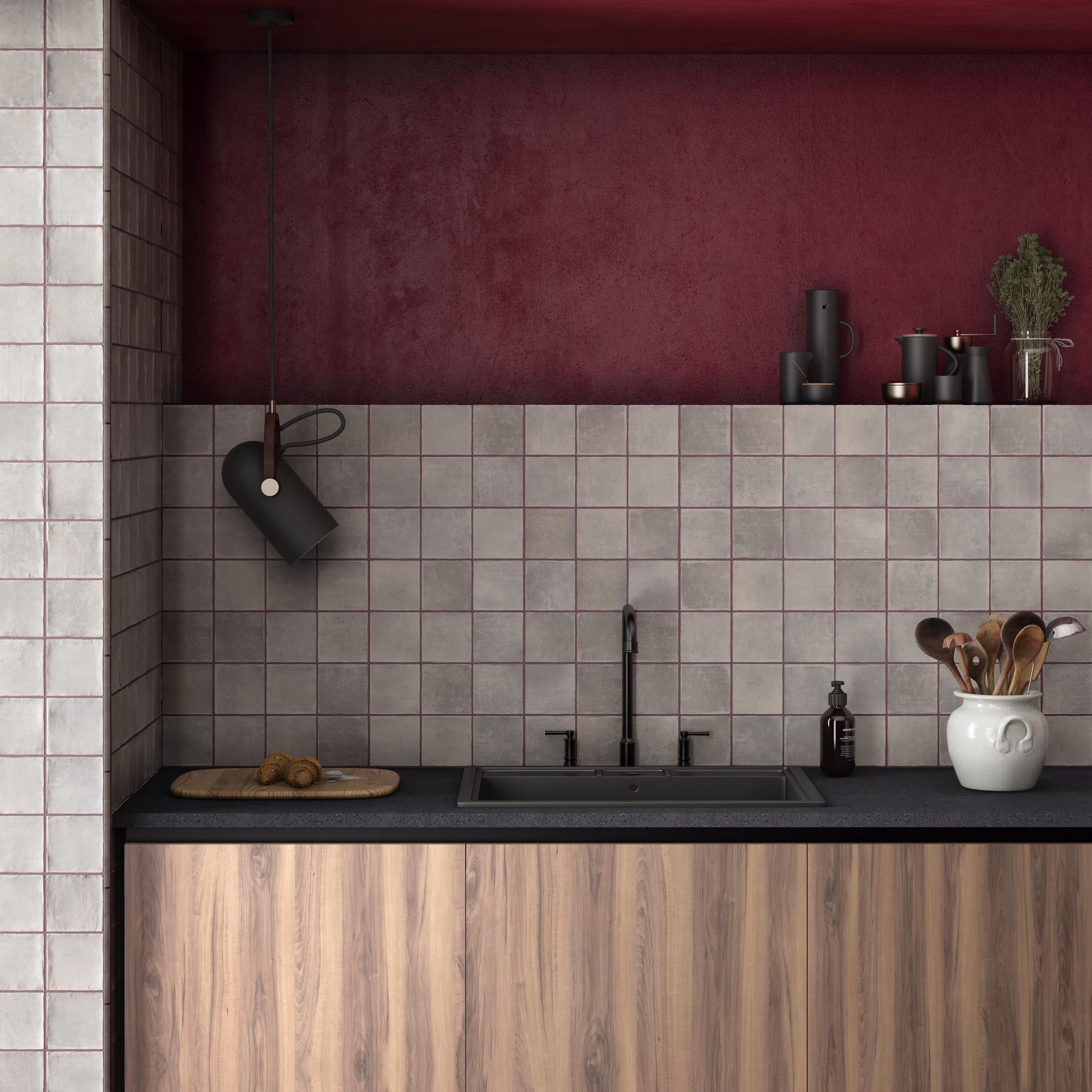 Industrial-style porcelain tile in concrete tone from the Argile collection