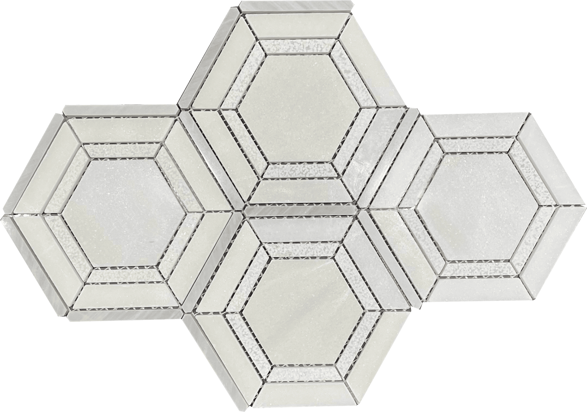 Athena Hex mosaic tile with classic marble and bold veining, perfect for luxurious bath or kitchen spaces.