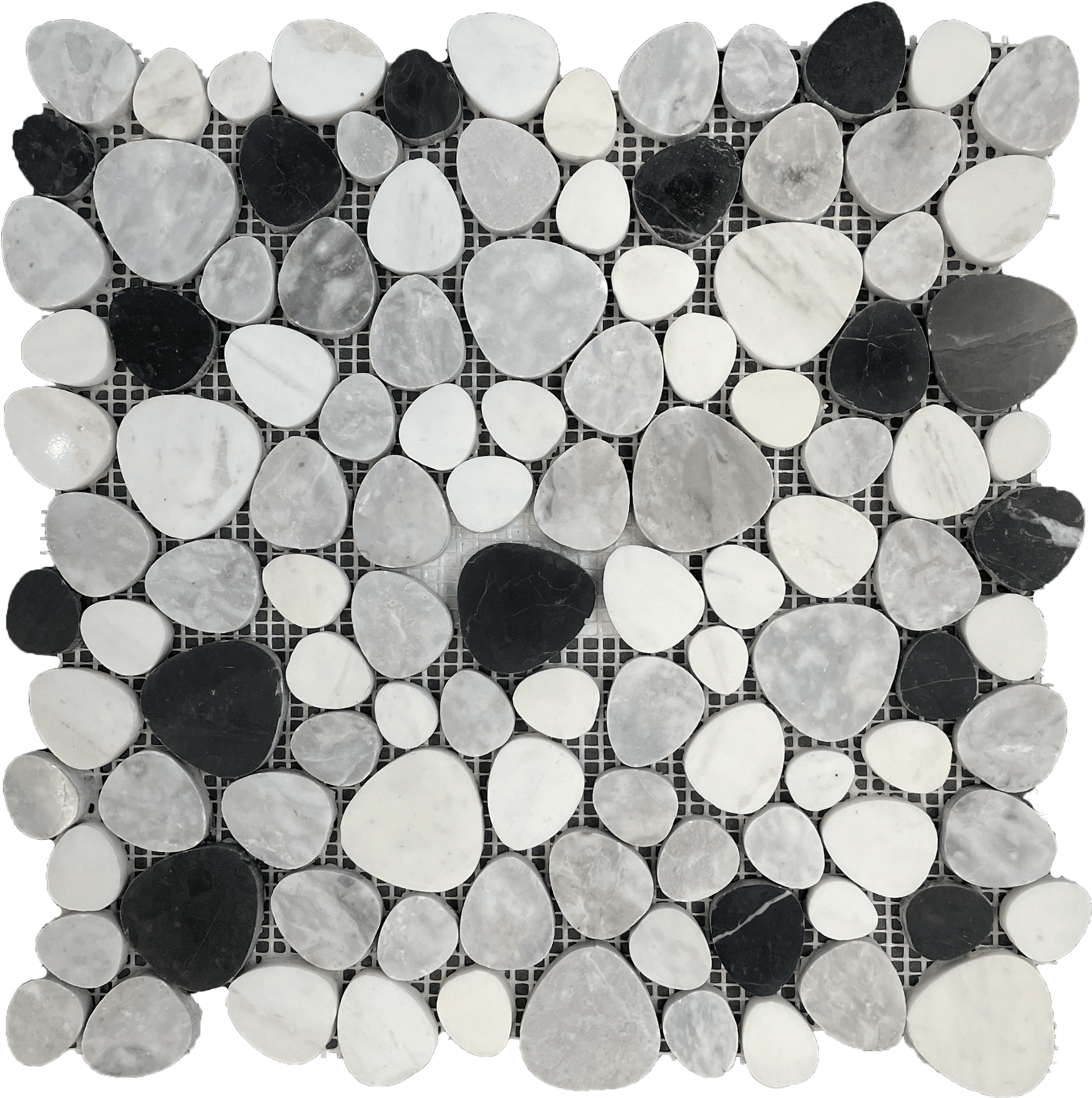 Black Hearts Marble mosaic with heart-shaped black marble pieces, bold accent for walls or backsplashes.
