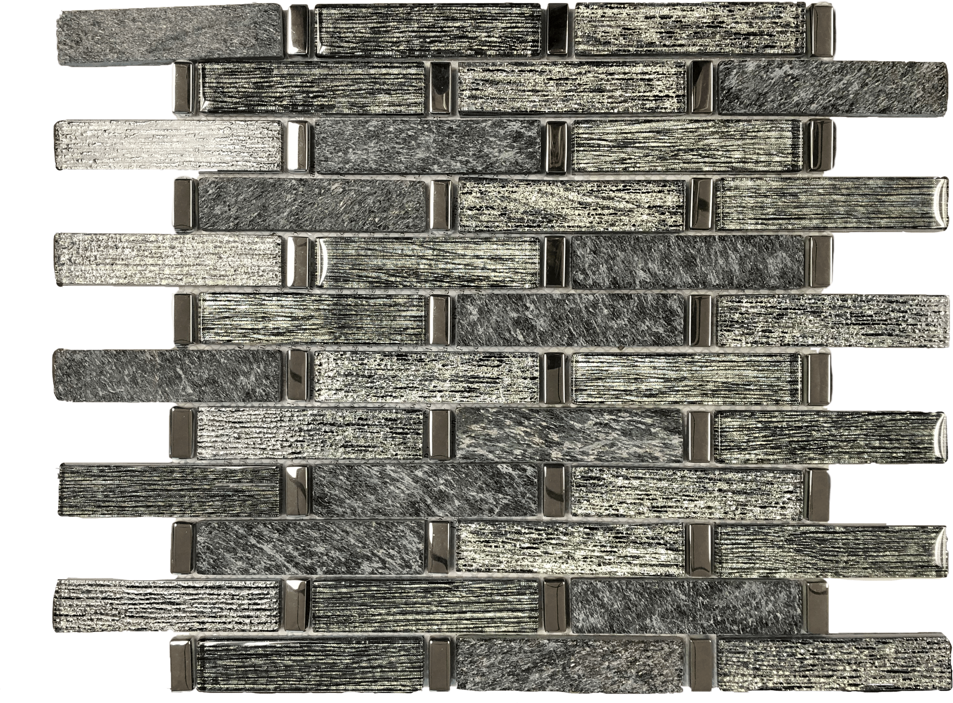 Bolzano Nero mosaic tile in bold black and charcoal, adds dramatic contrast to bathrooms or floors.