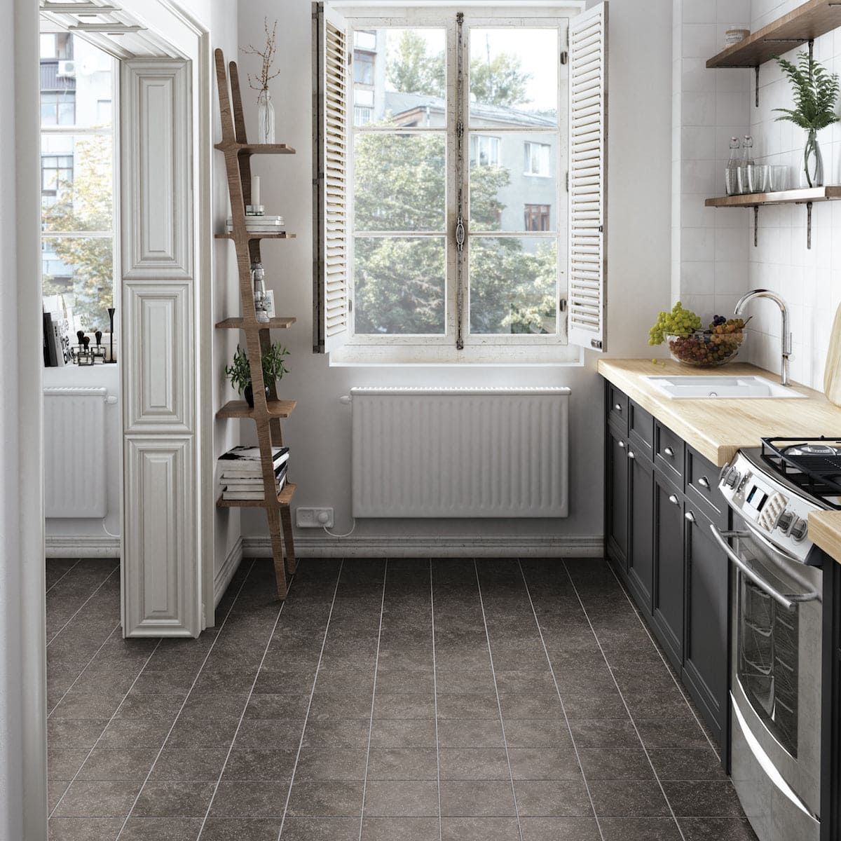 Natural-textured Coralstone Black tile, bold and sophisticated for interiors