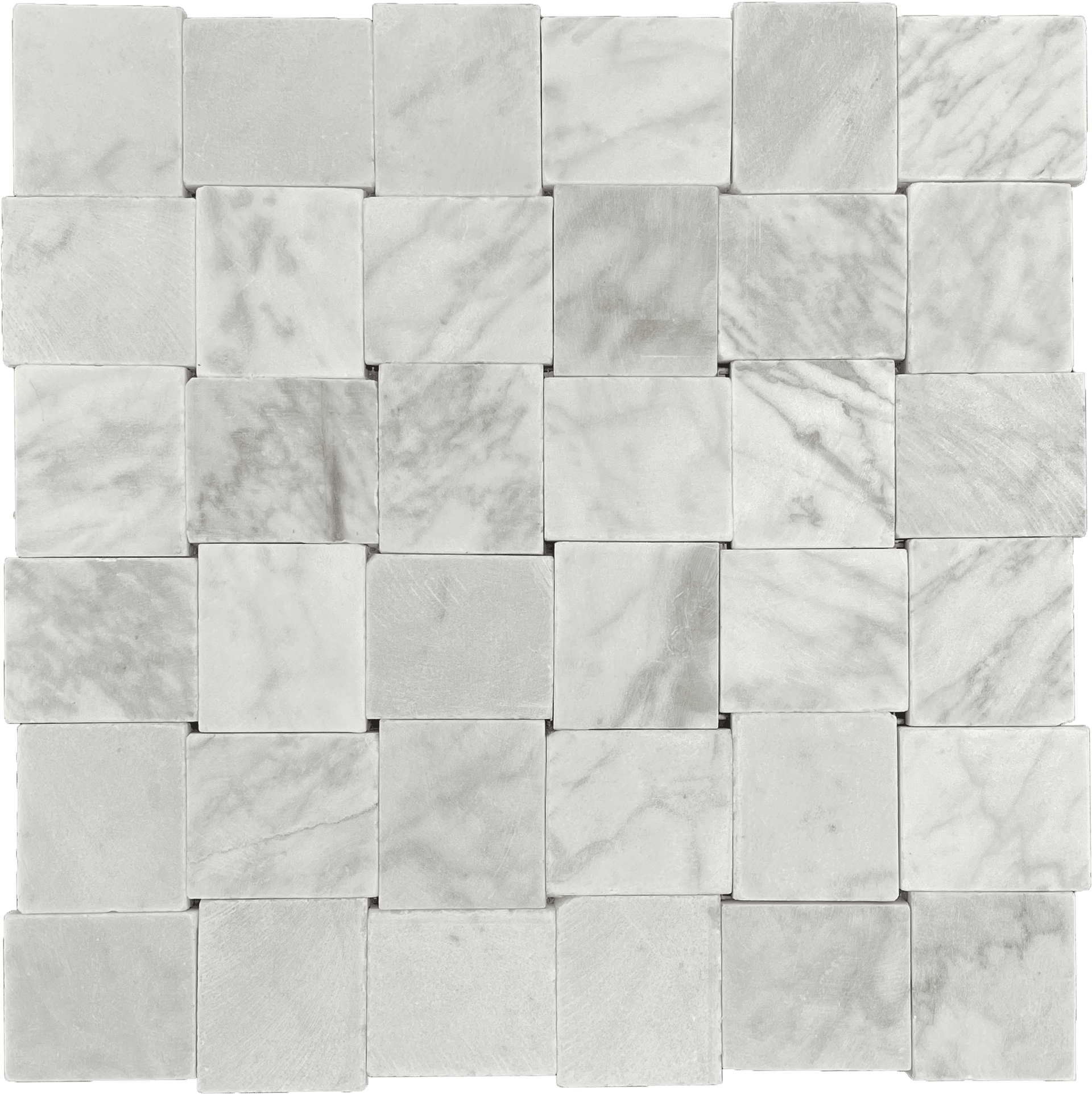 Carrara Weaved Pebble mosaic tile featuring interlaced white marble pebbles, perfect for natural-look shower floors.