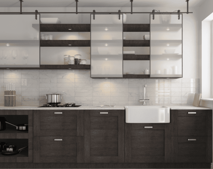 Classic white Carrara marble subway tile with a smooth finish