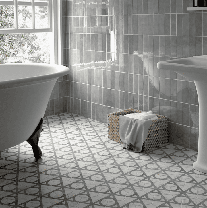 Flow-pattern hex tile in Carrara marble finish for artistic, elegant surfaces