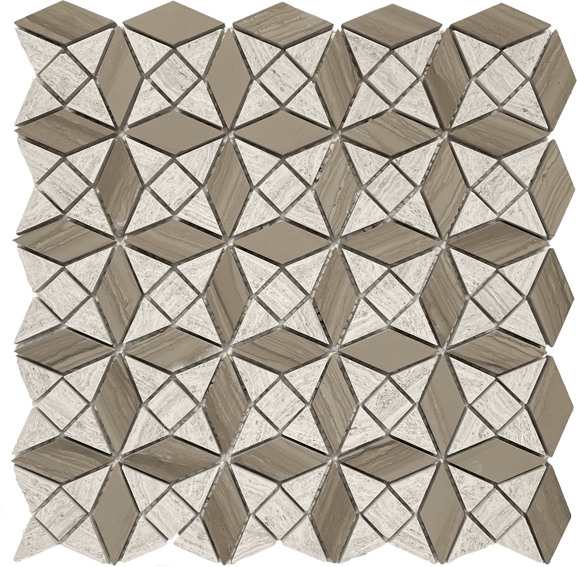 Catania Grigio mosaic tile with gray and brown stone blend, ideal for rustic-style walls and floors.