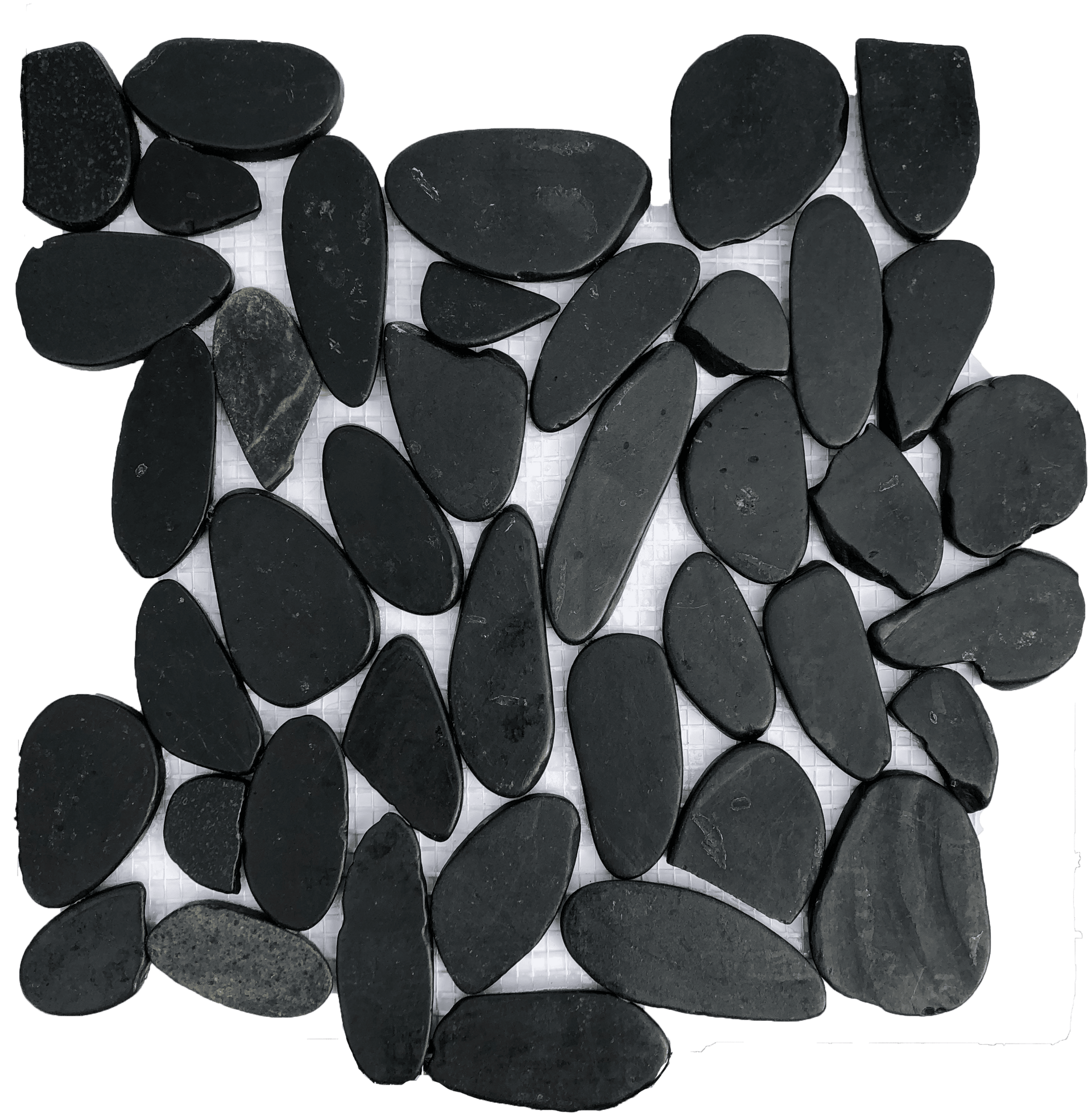 Charcoal Flat Pebble mosaic tile with dark, smooth stones, ideal for natural-look shower floors and spa areas.