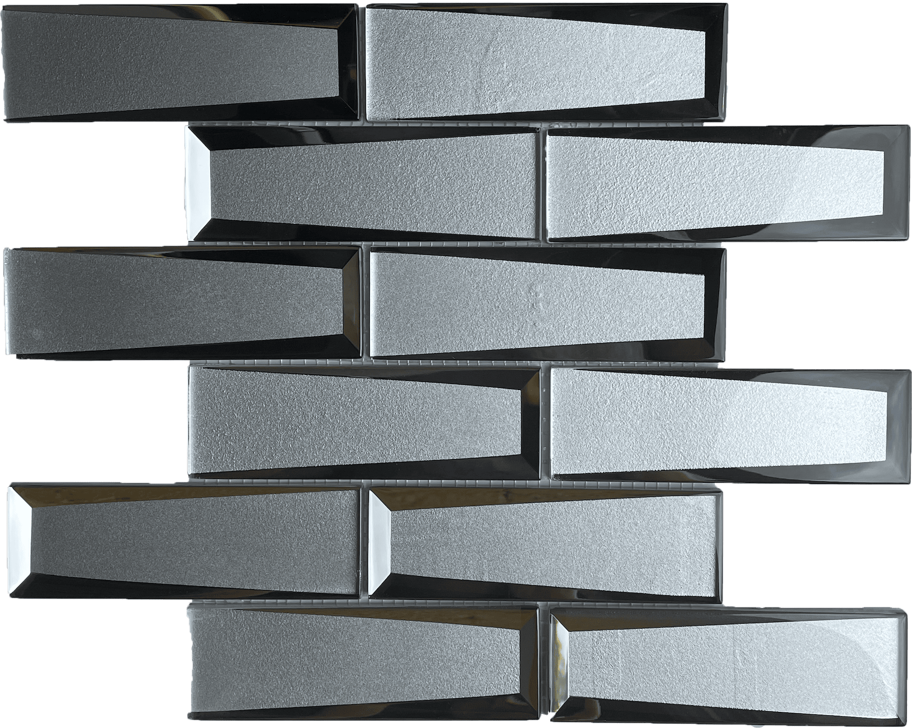 City Slant Glass mosaic tile with linear glass pieces in varying shades, ideal for modern kitchen backsplashes.