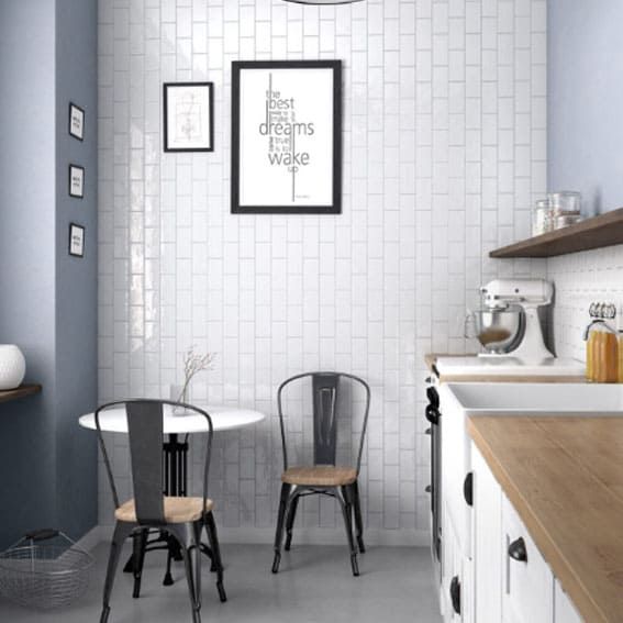 Crisp white subway tile in 3x6 format for traditional to contemporary designs