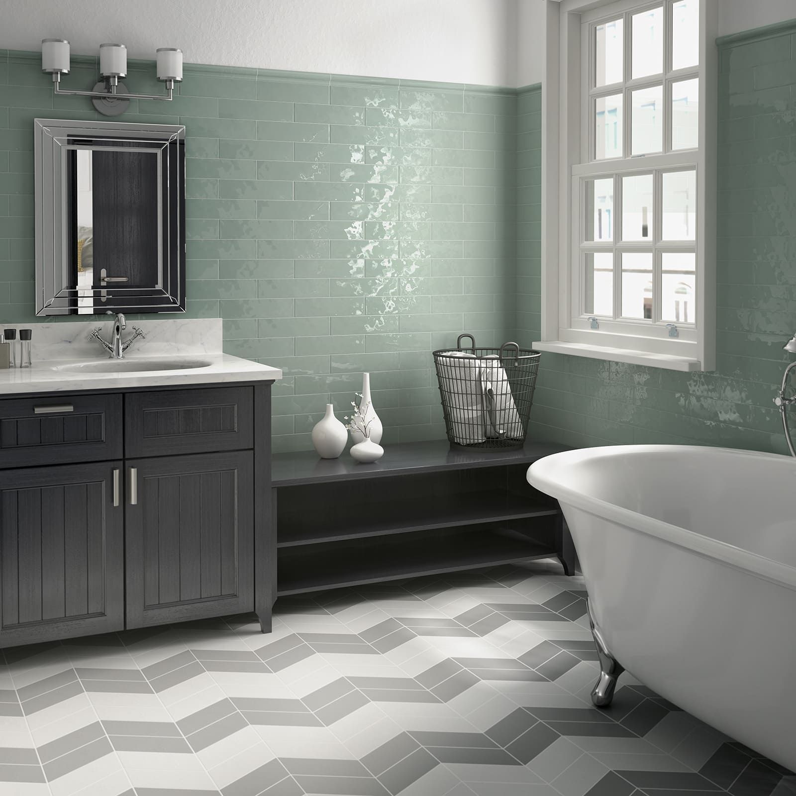 Jade green ceramic subway tile offering a subtle pop of color