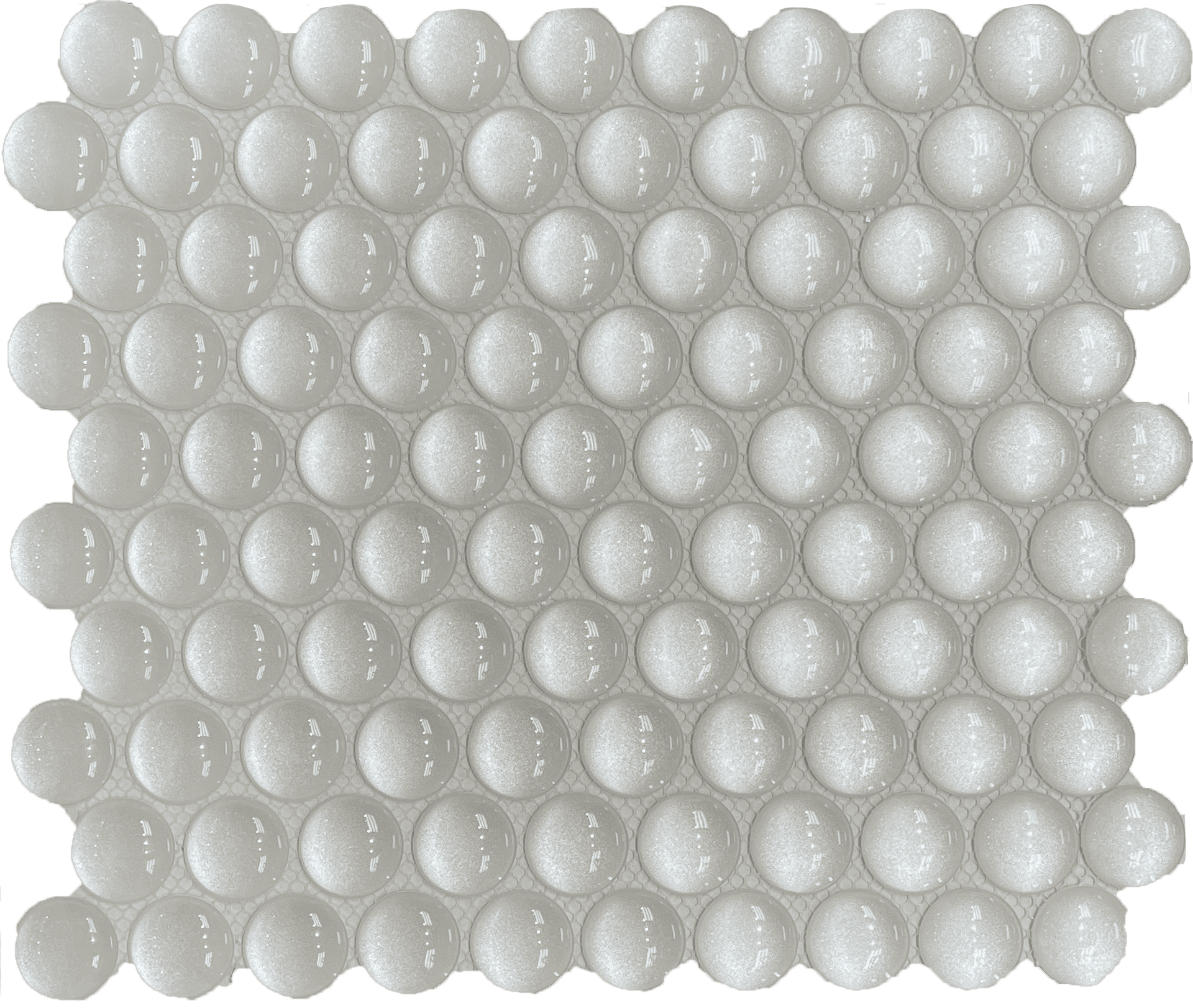White glass mosaic with dot pattern, ideal for modern kitchen and bathroom walls.