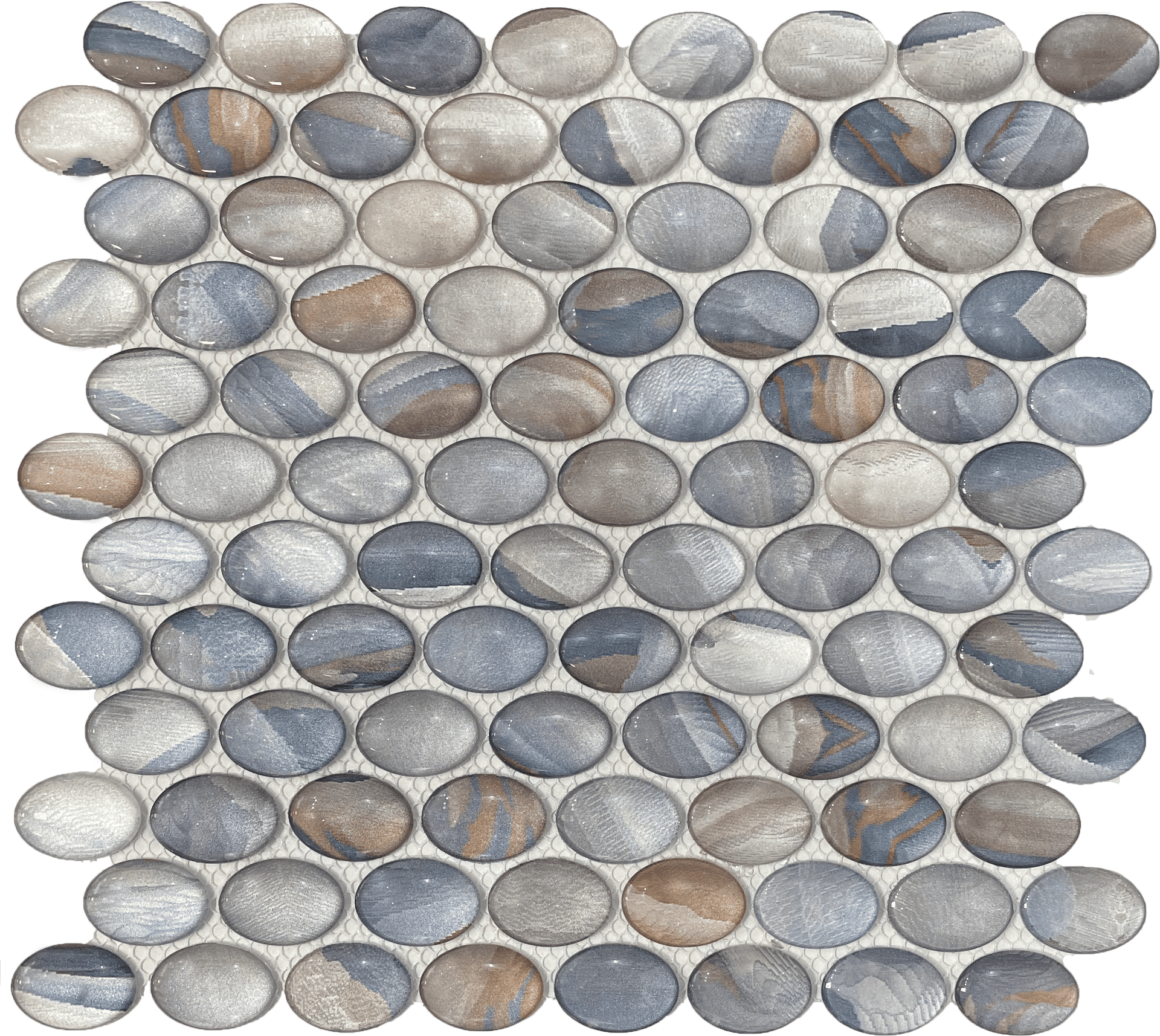 Neptune-themed glass mosaic tile with unique bubble design, perfect for shower walls.