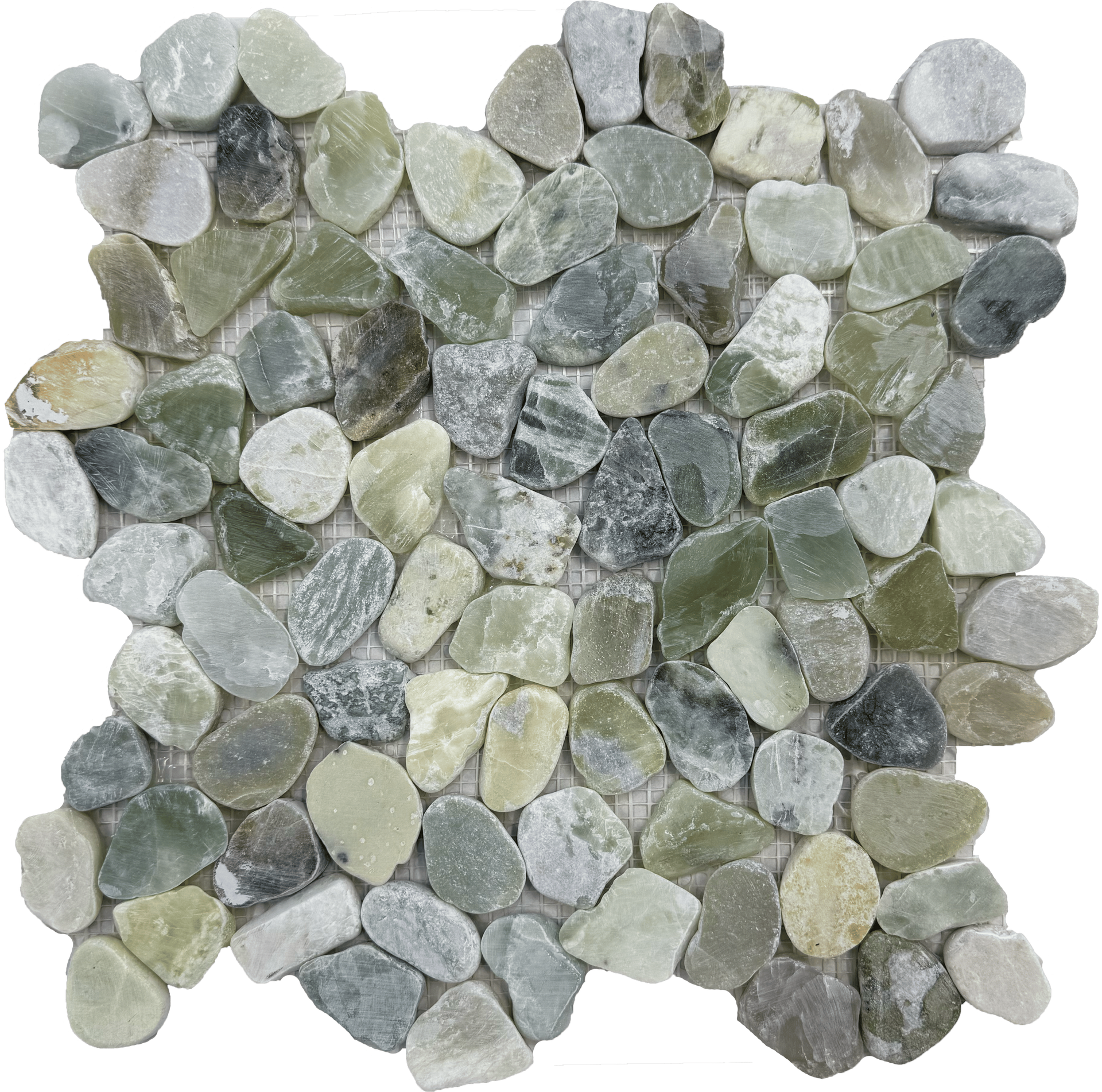 Ice jade-colored small pebble mosaic tile, ideal for natural-look shower floors.