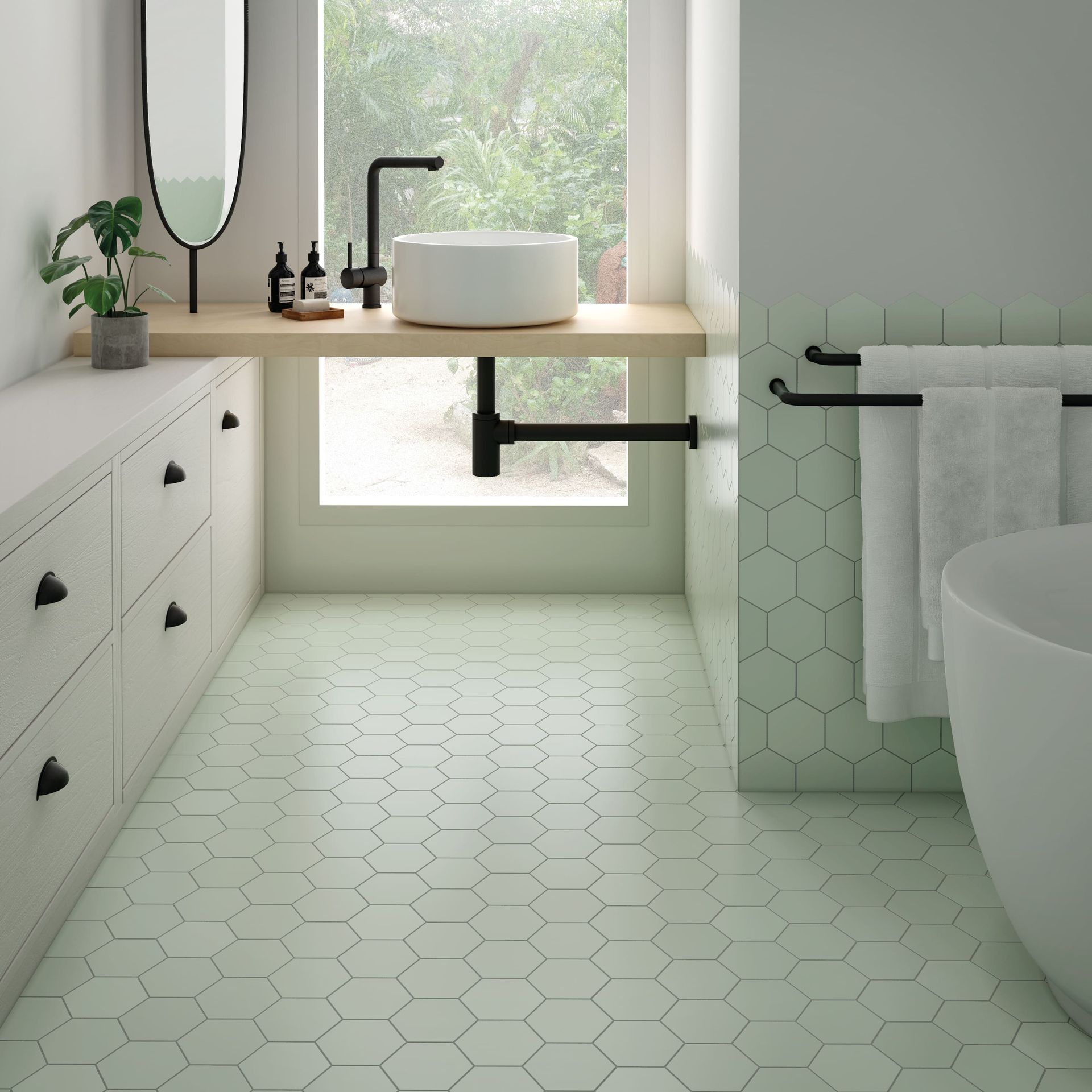 Soft mint tile from Kromatica, perfect for bright and refreshing spaces