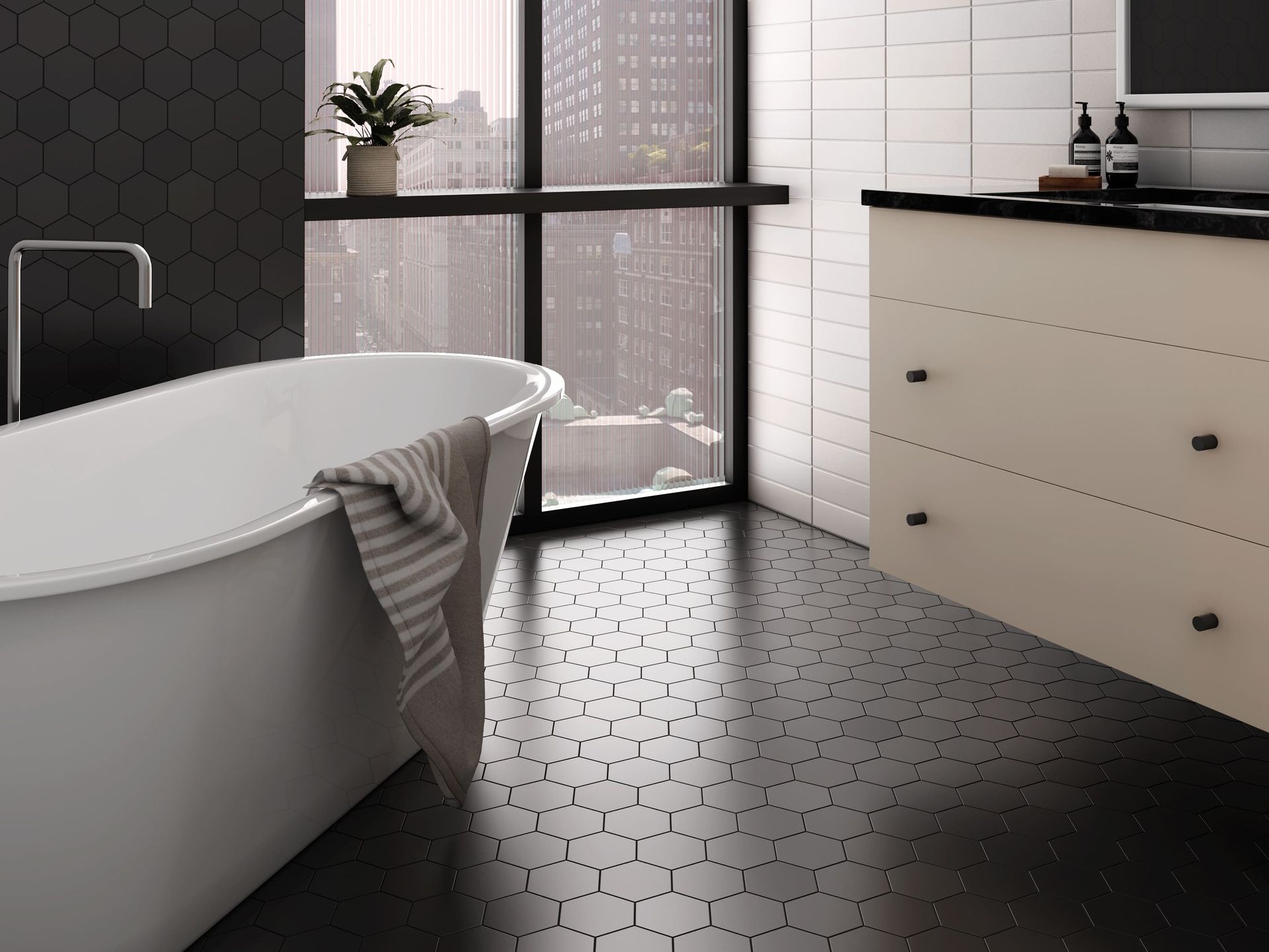 Bold matte black ceramic tile from the Kromatica collection for dramatic interiors