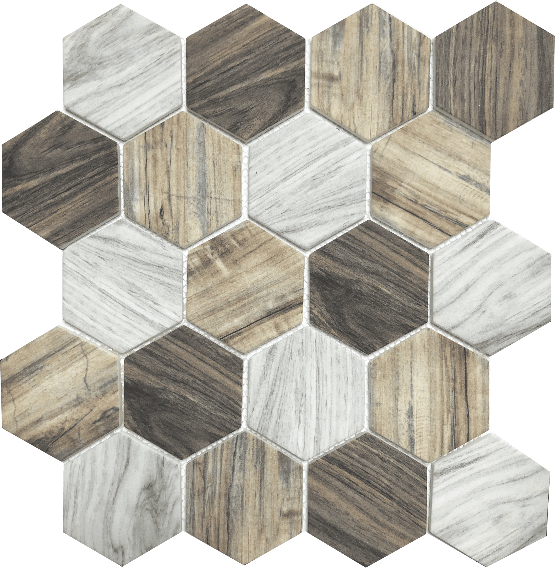 Legno Hexagon wood-look tile with natural tones and hex shape for floors or walls
