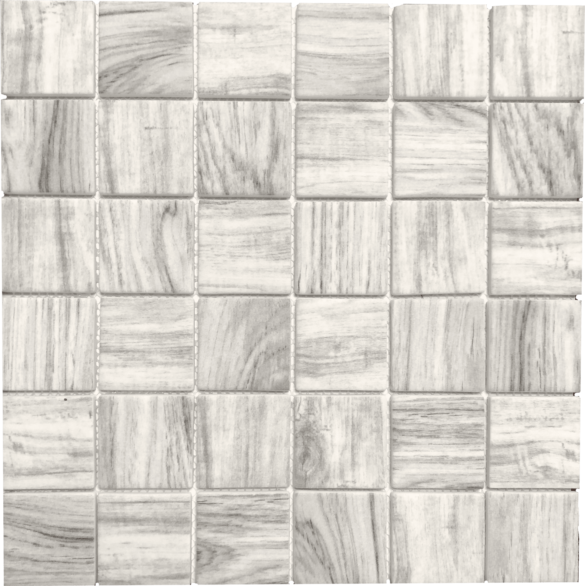 Grey Legno wood-look square mosaic tile for sleek, organic-inspired surfaces