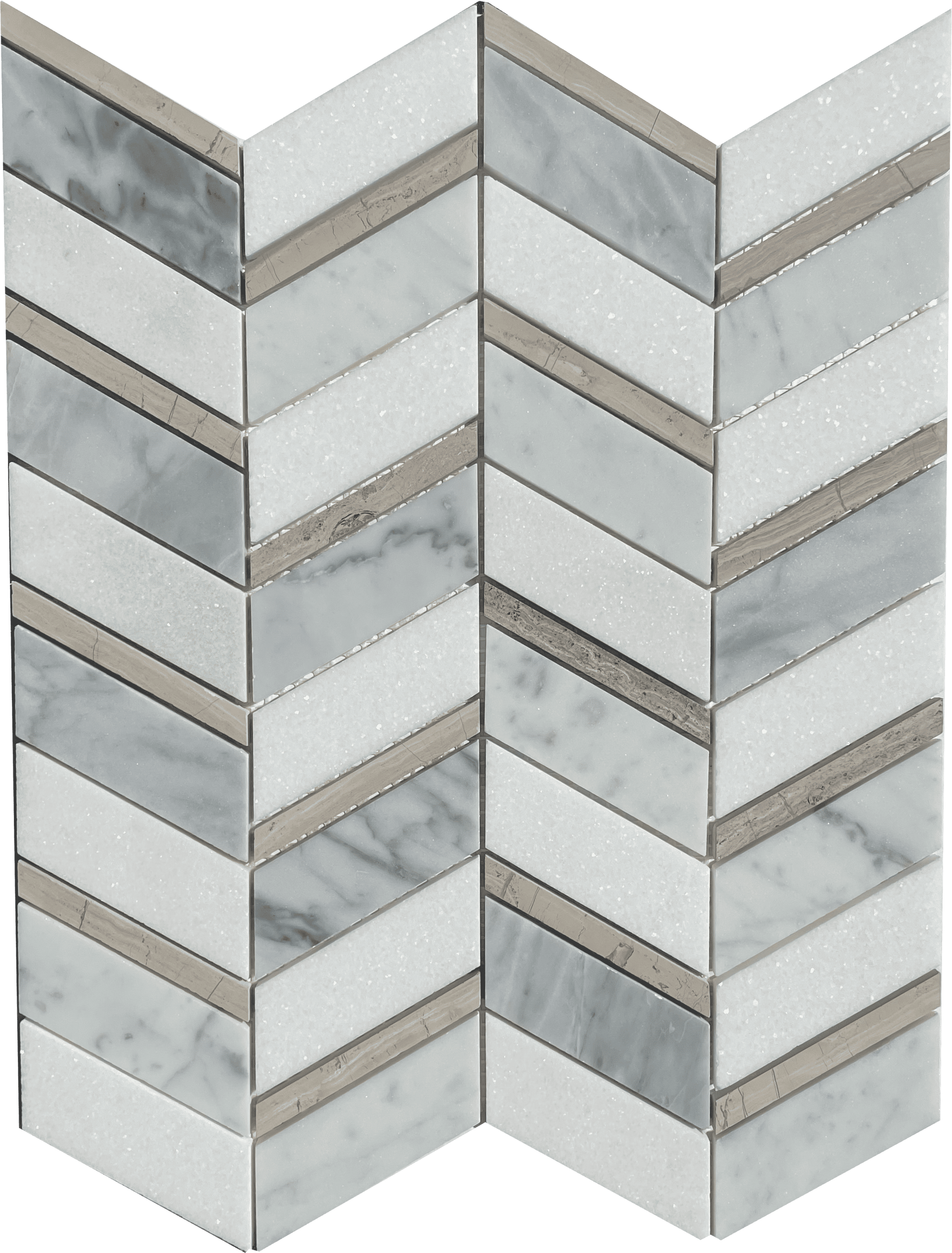 Bold and stylish, the Monaco Chevron mosaic brings graphic energy to backsplashes and feature walls.