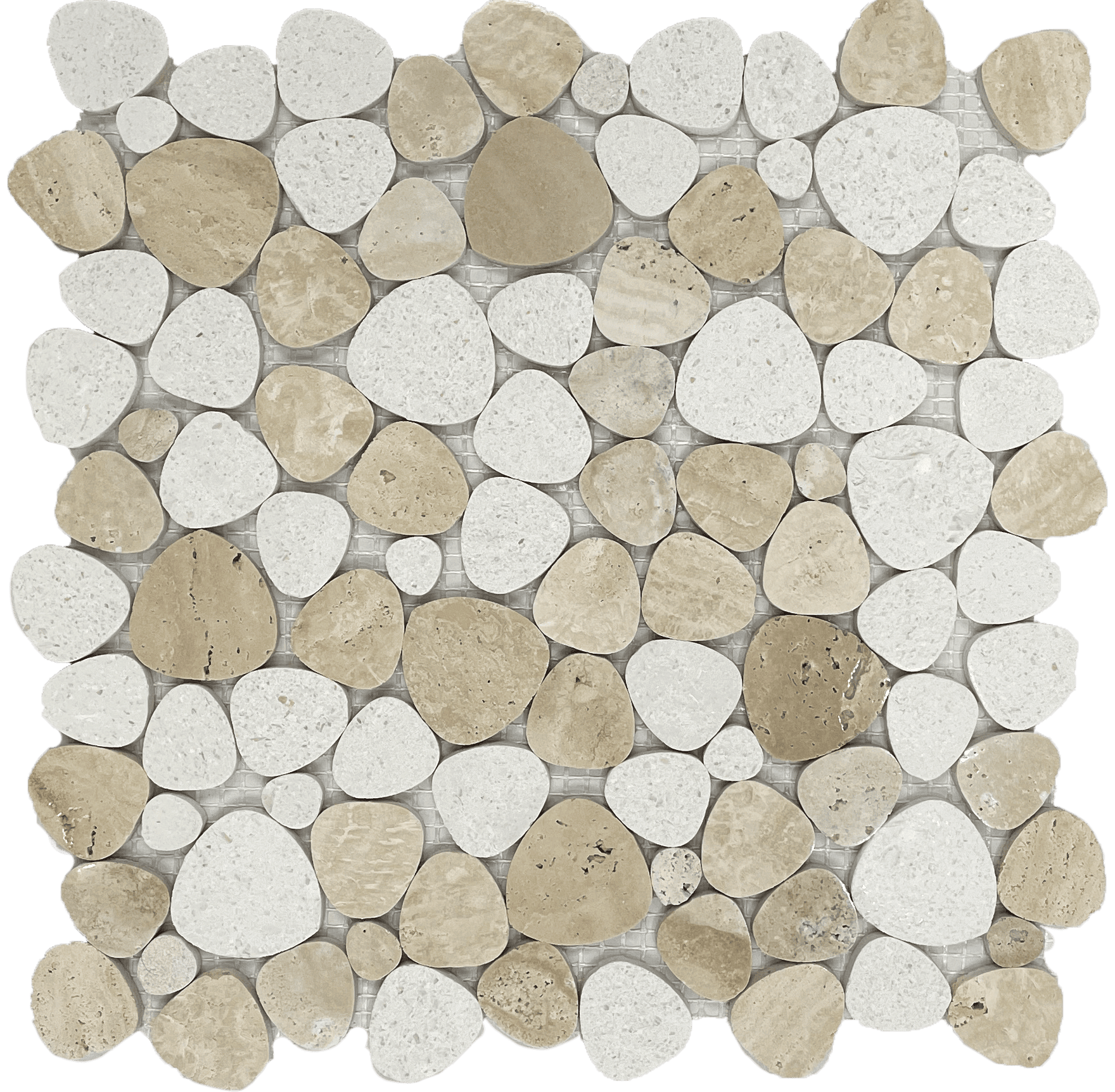 Playful yet organic, this heart-shaped stone mosaic brings nature-inspired charm to bathrooms and shower floors.