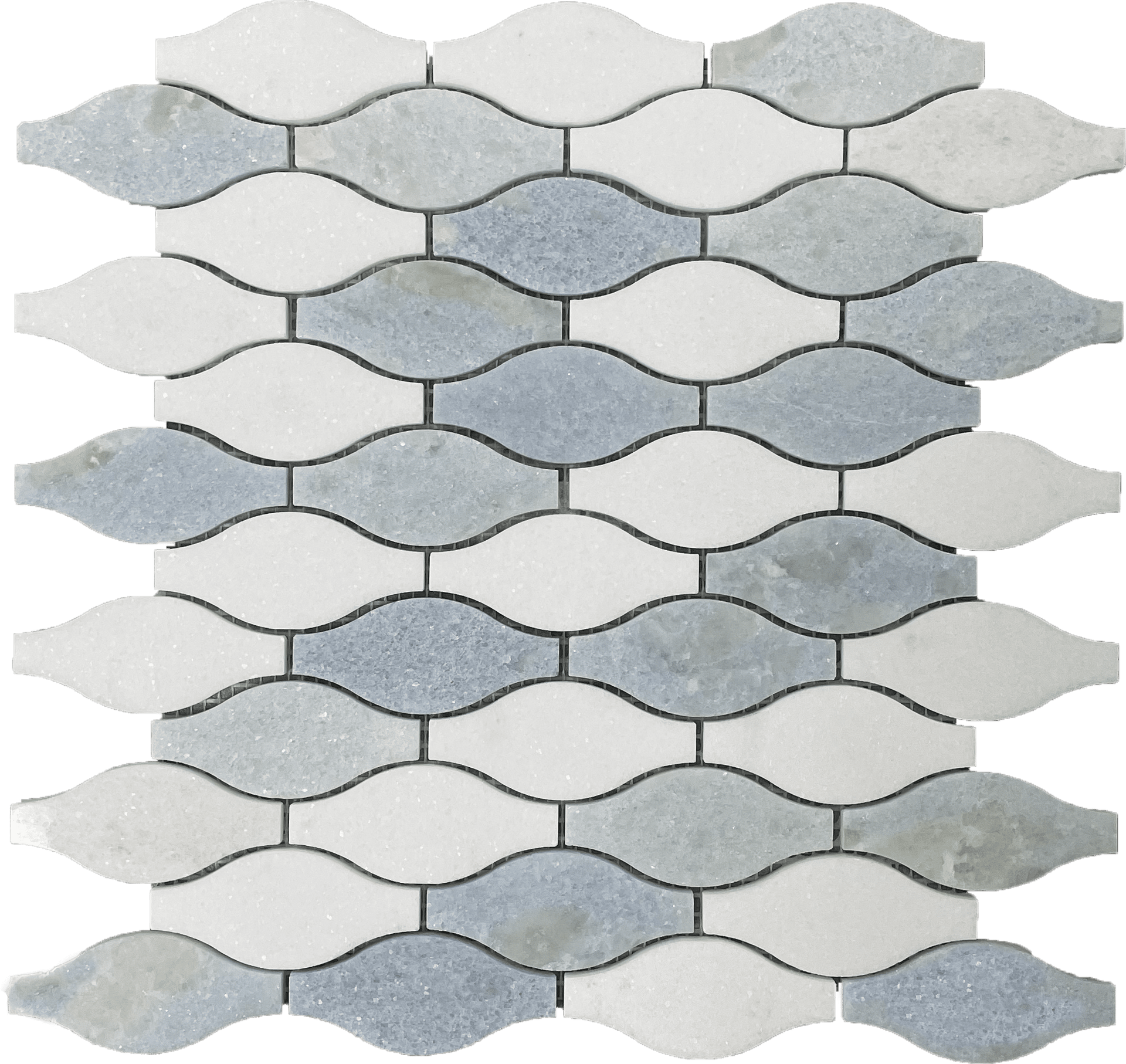 Striking turquoise tones in this mosaic lend a vibrant pop to otherwise neutral kitchens or baths.