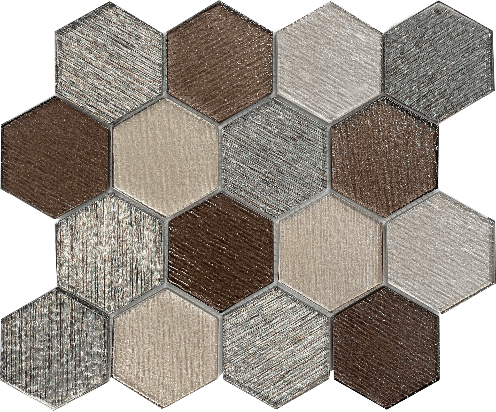 Hex Glass version of Piacenza combines marble effect with reflective glass accents.