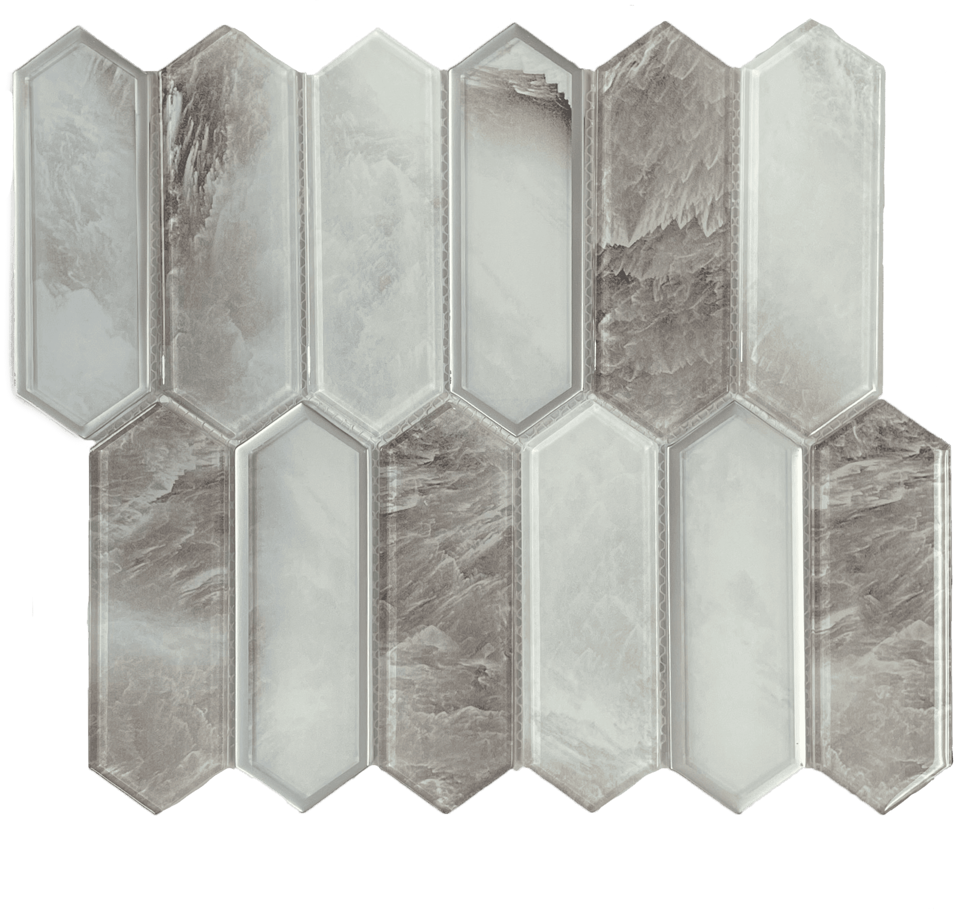 Picket Ash mosaic offers slender linear tiles in soft grey for sophisticated accents.