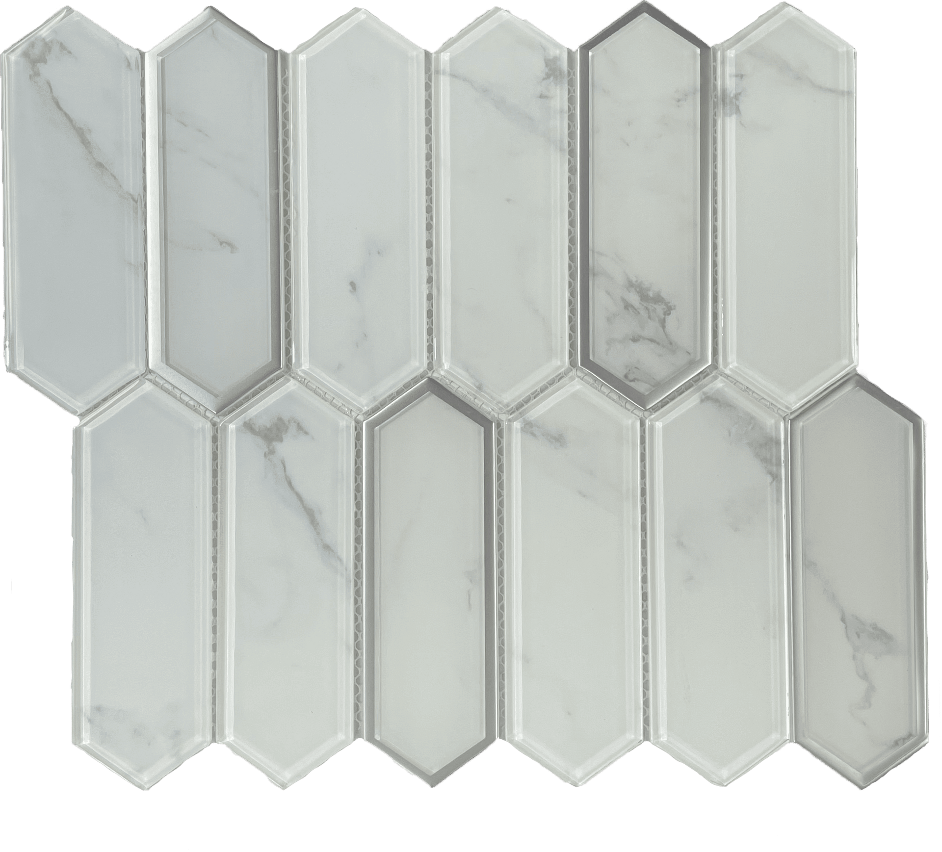 Marble Picket mosaic brings refined luxury with narrow, polished stone strips.