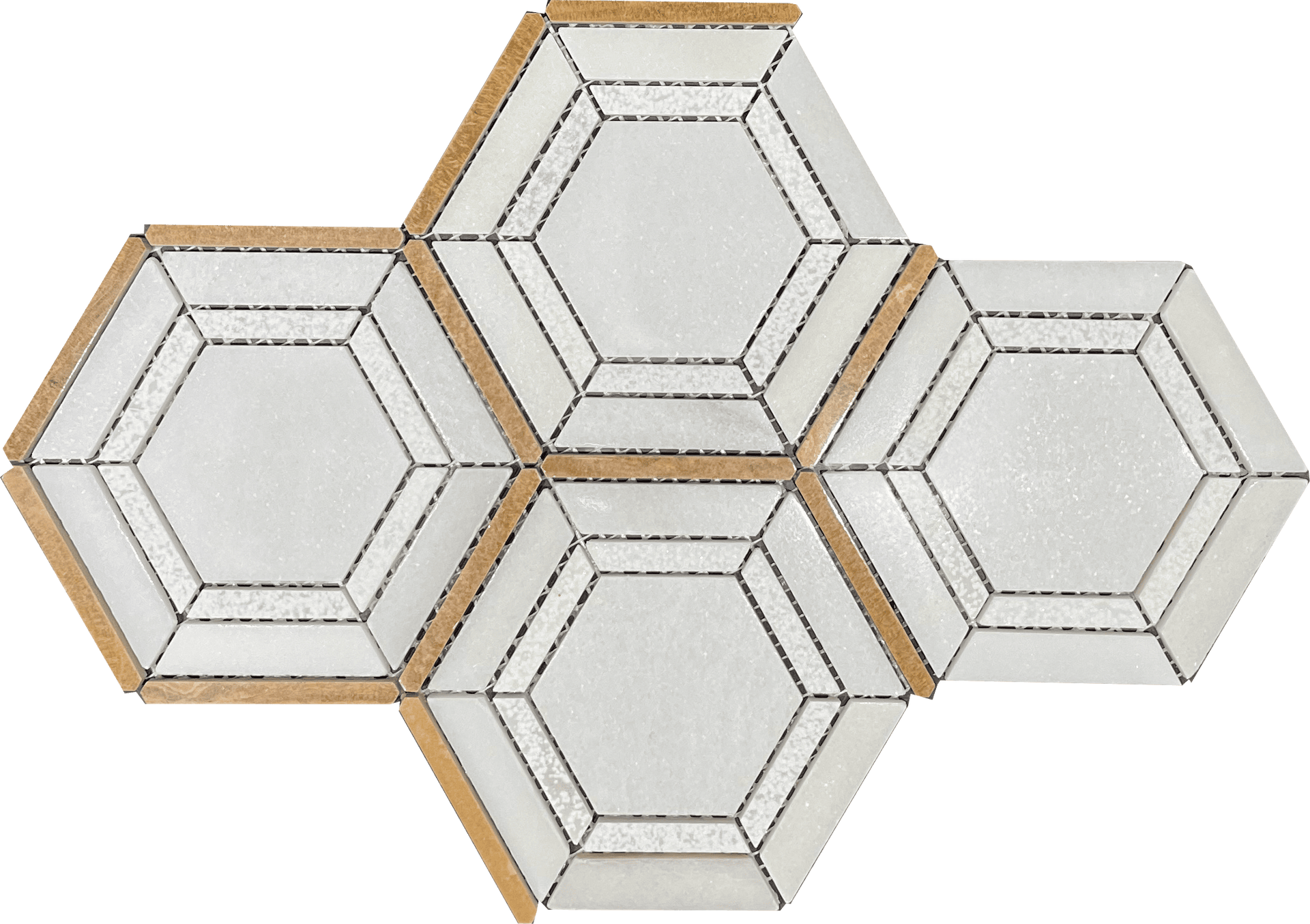 Poseidon Hex mosaic delivers ocean-inspired blues in a clean hexagonal design.